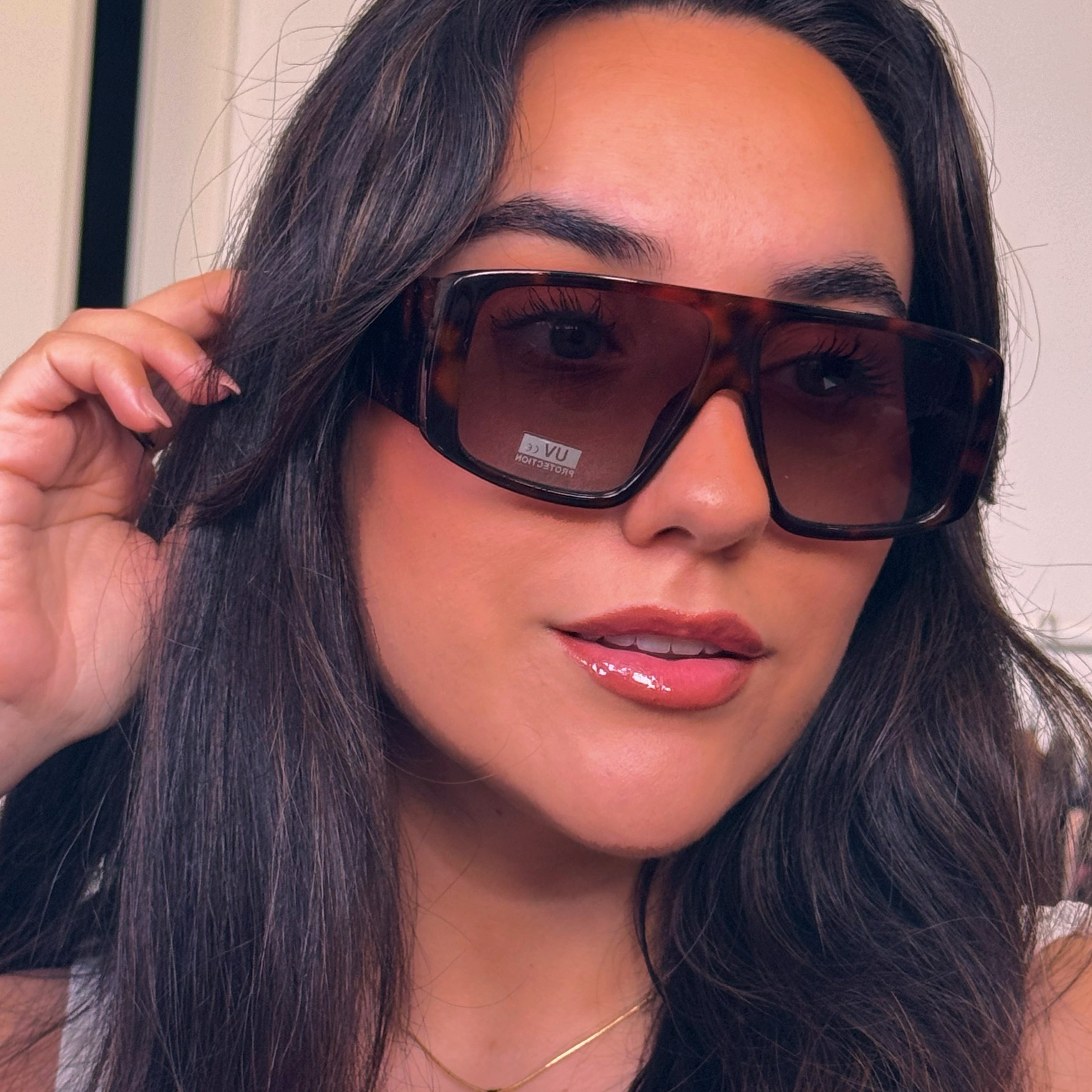 Óculos oversized com armação em massa | Padrão Castanho