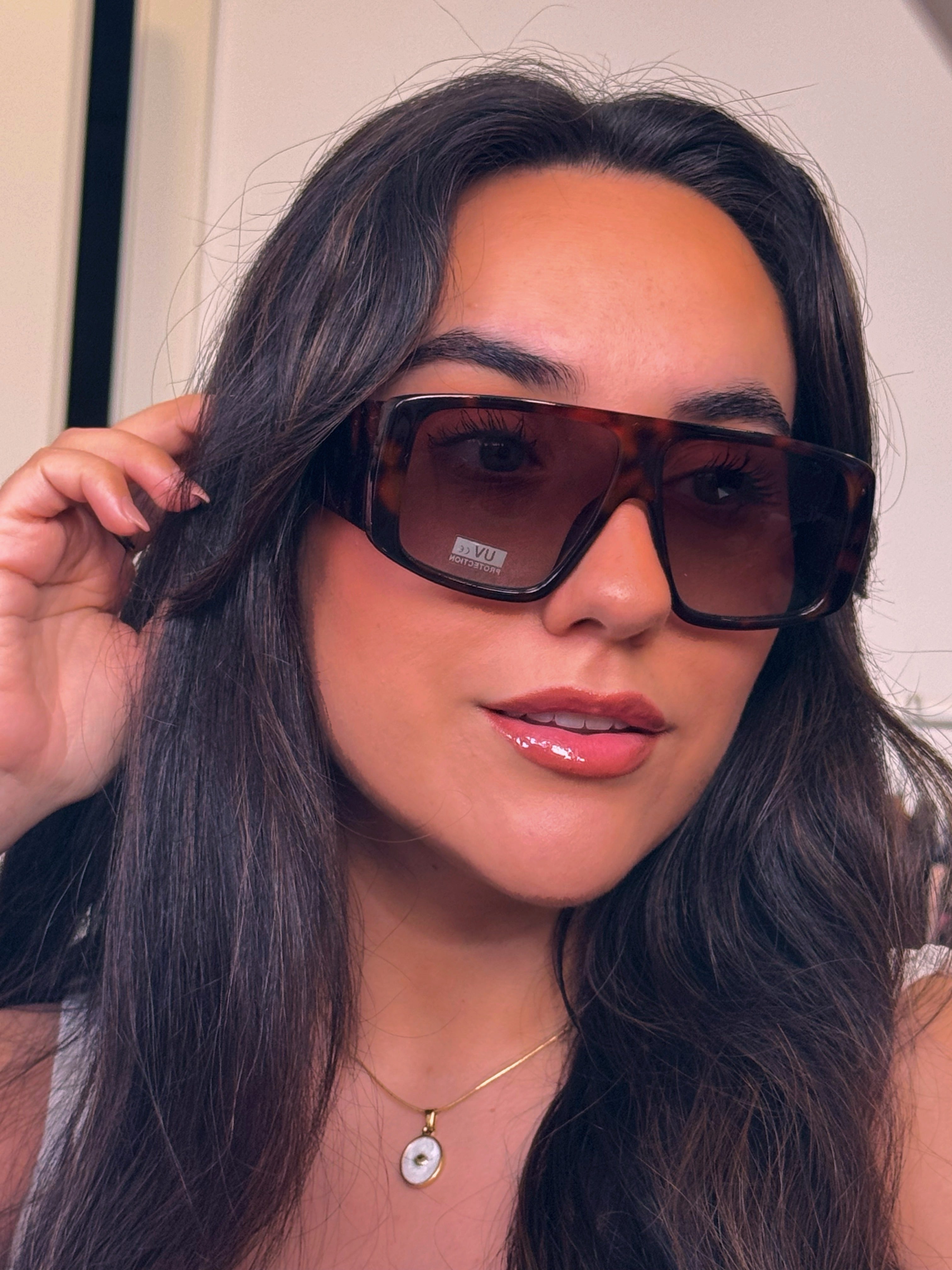 Óculos oversized com armação em massa | Padrão Castanho