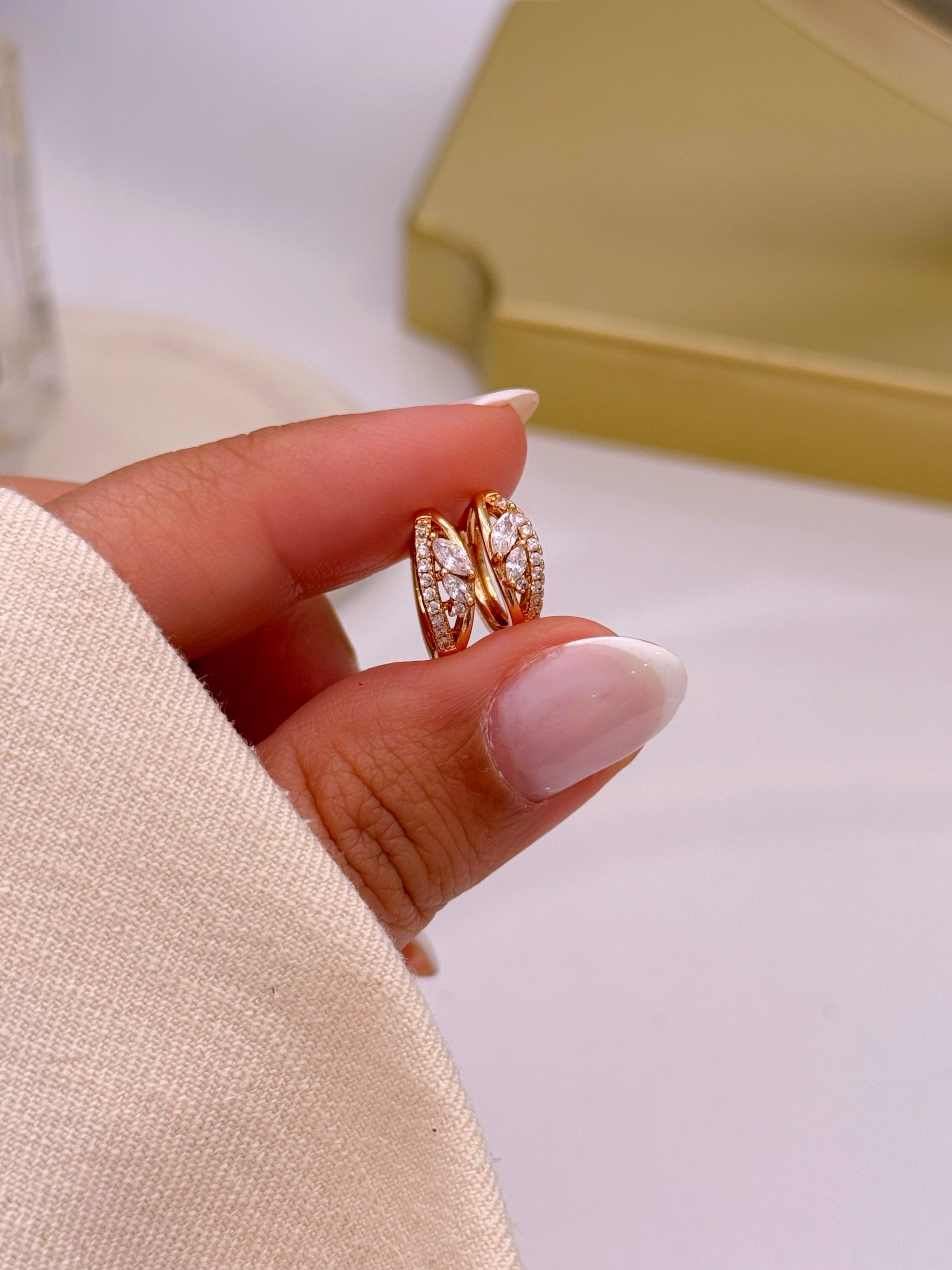 Argolinhas efeito duplo com brilhantes | Rose Gold
