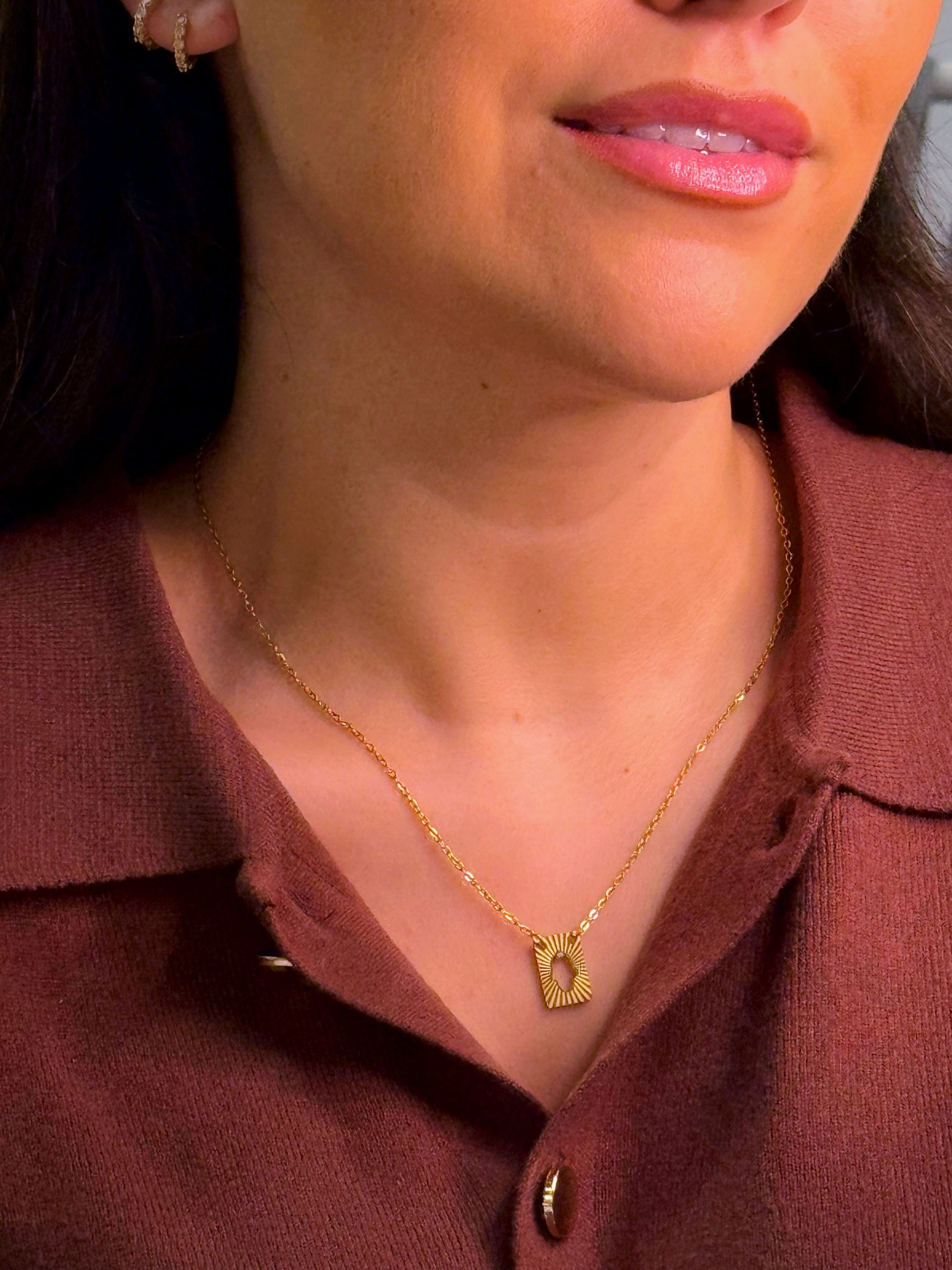 Escapulário com olho grego e mão de Fátima | Dourado