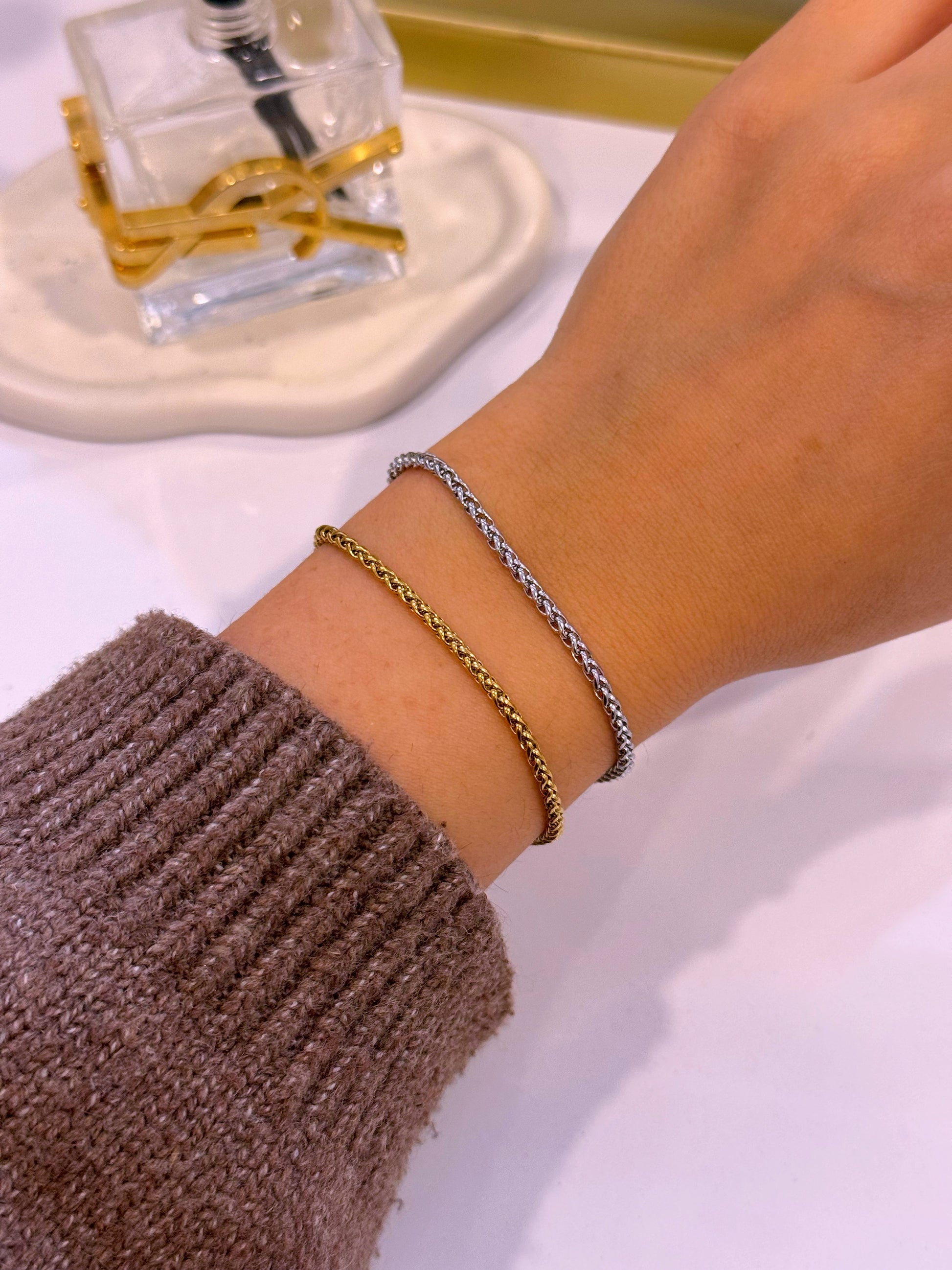 Pulseira malha entrançada fina | 2 cores