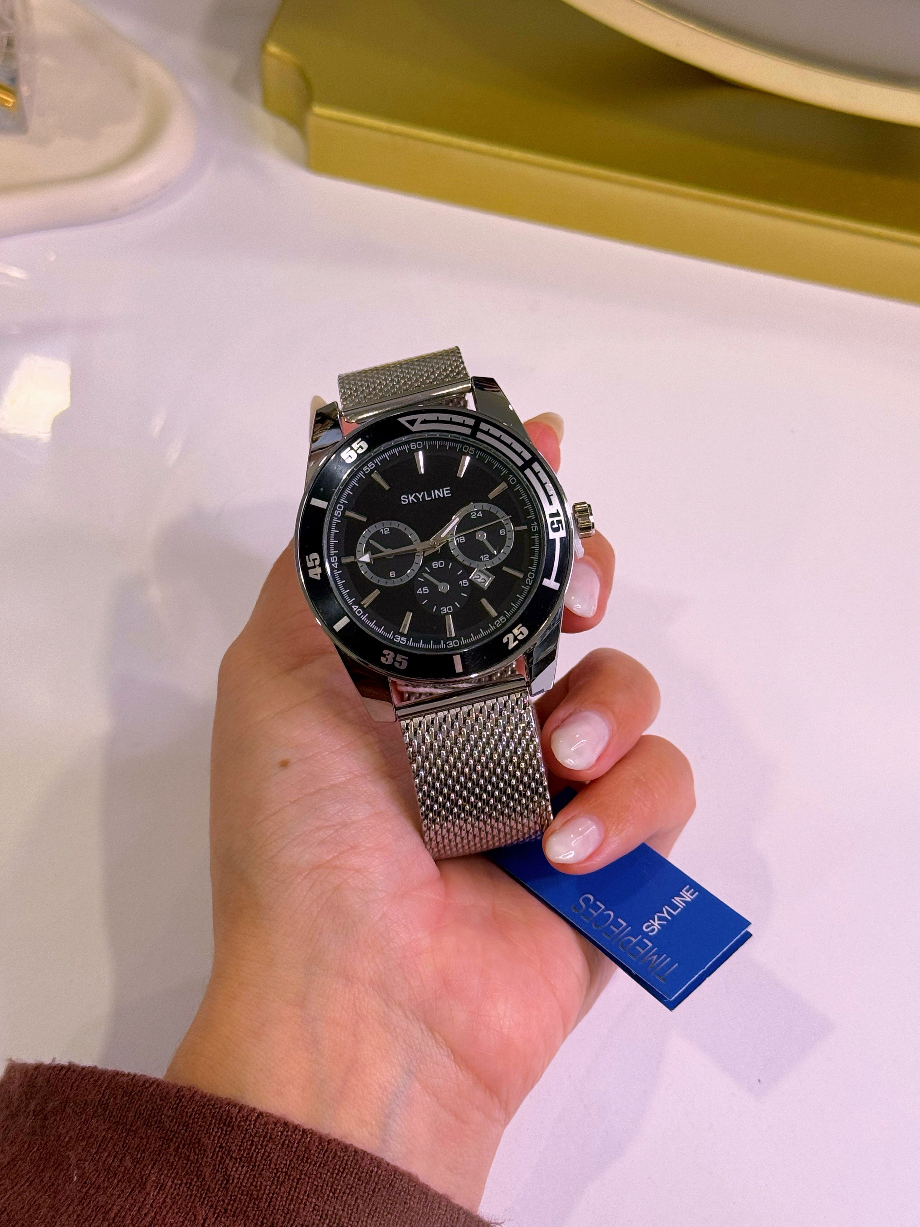 Relógio Analógico Skyline | Prateado com mostrador Preto