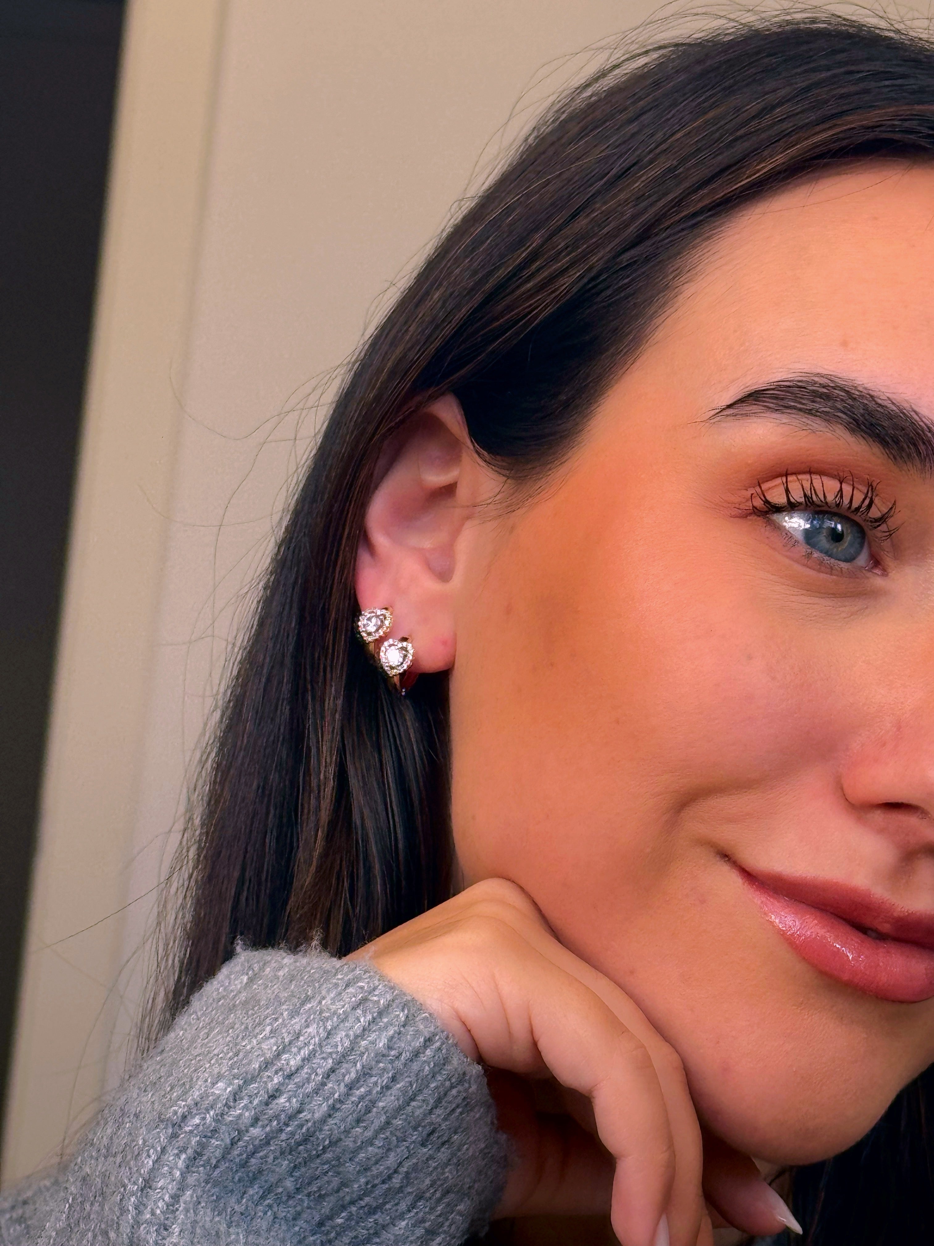 Argolinhas coração preenchido com brilhantes | Rose Gold