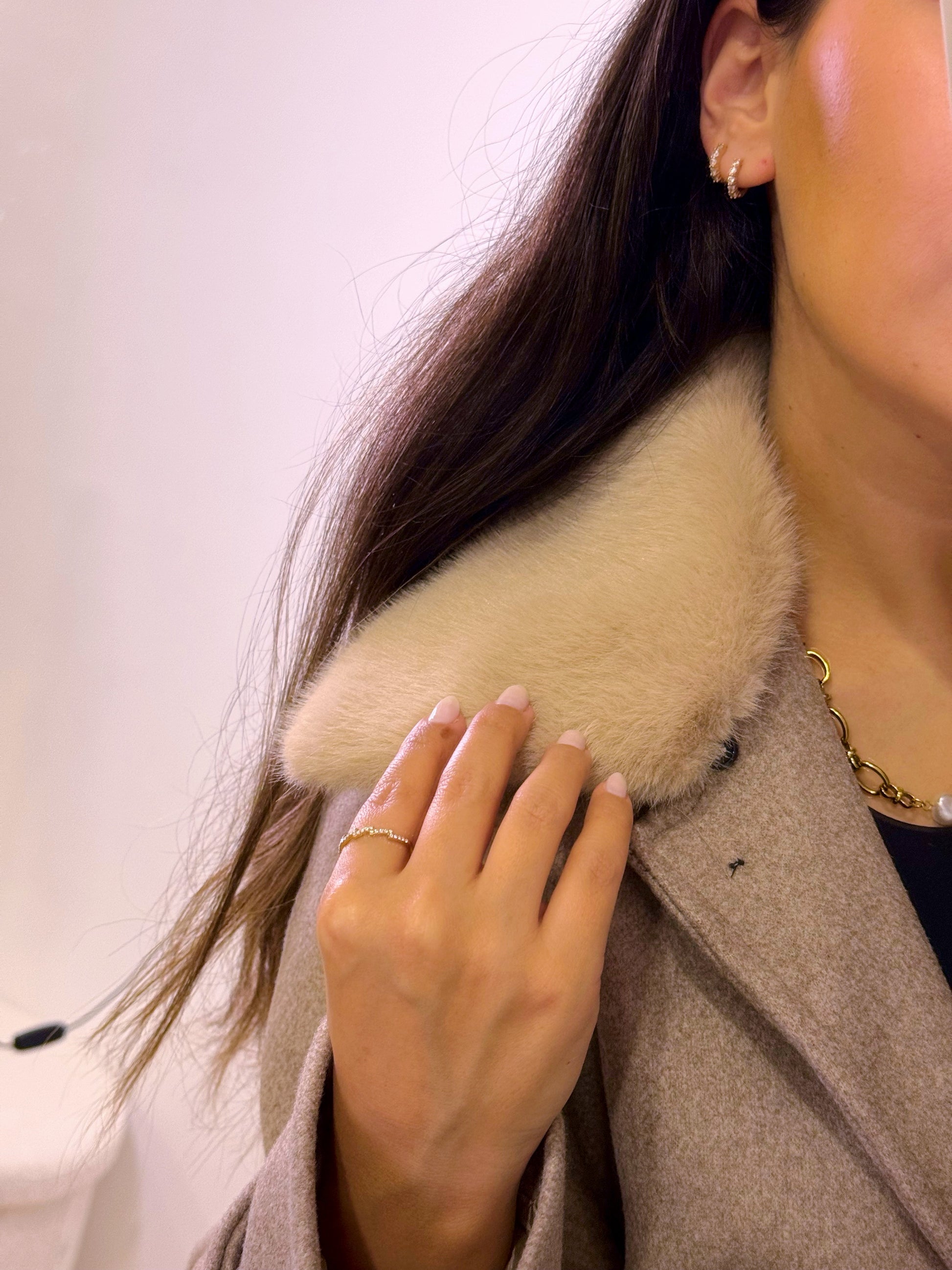 Sobretudo comprido estilo fazenda com gola de pêlo removível | Bege