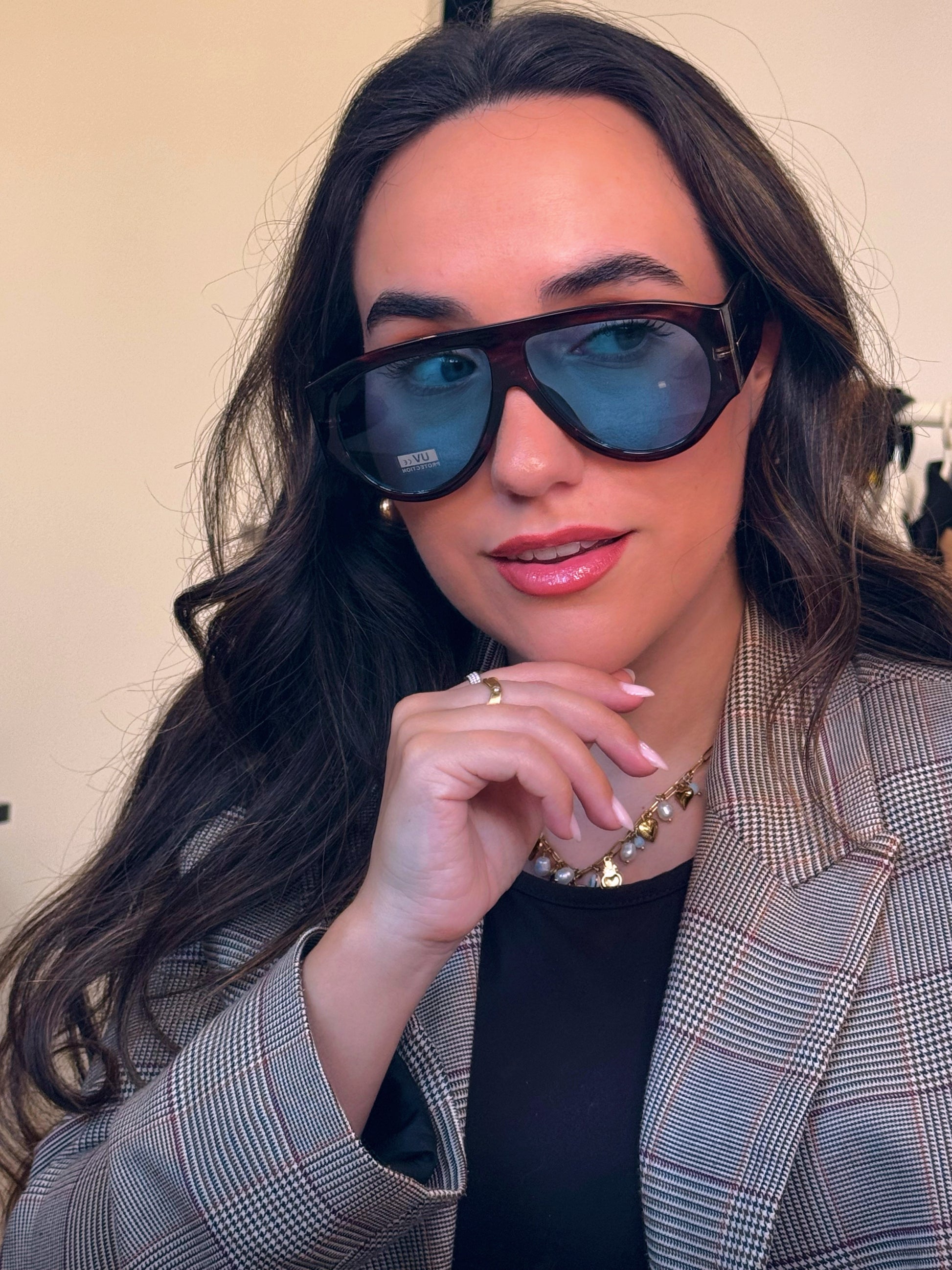 Óculos de sol oversized com armação em massa | Padrão castanho com lente azul