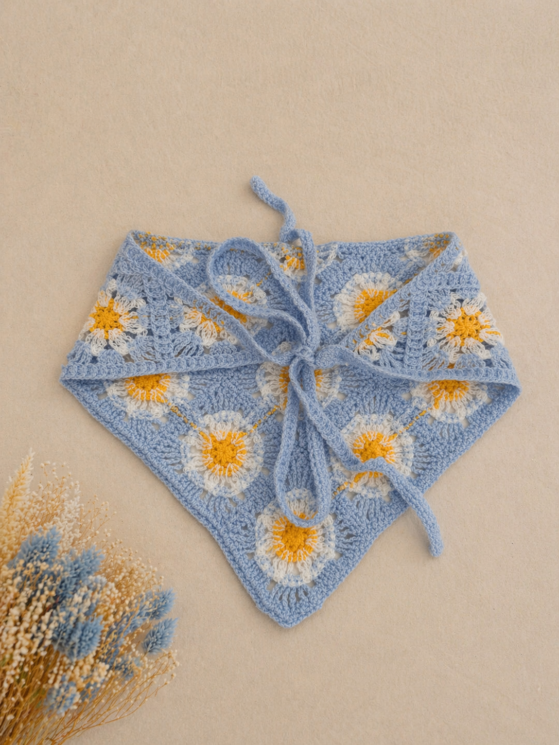 Bandana multifuncional em croché | Azul com Flores