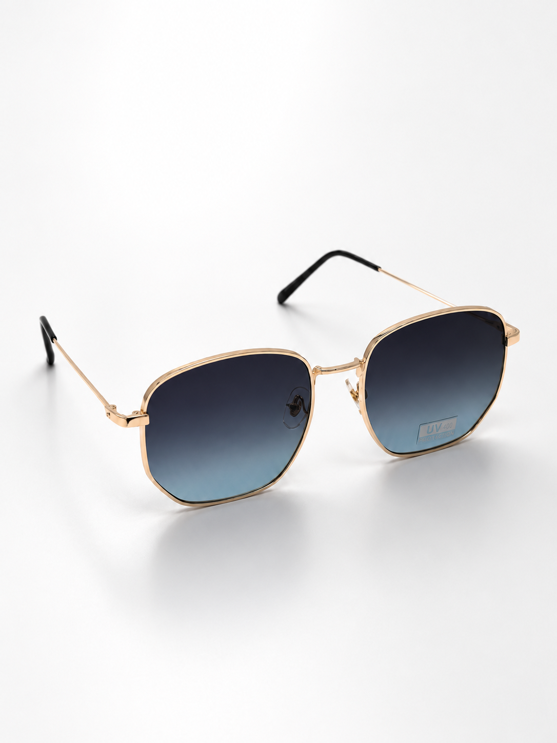 Óculos hexagonais com armação de metal | Dourado com lente azul