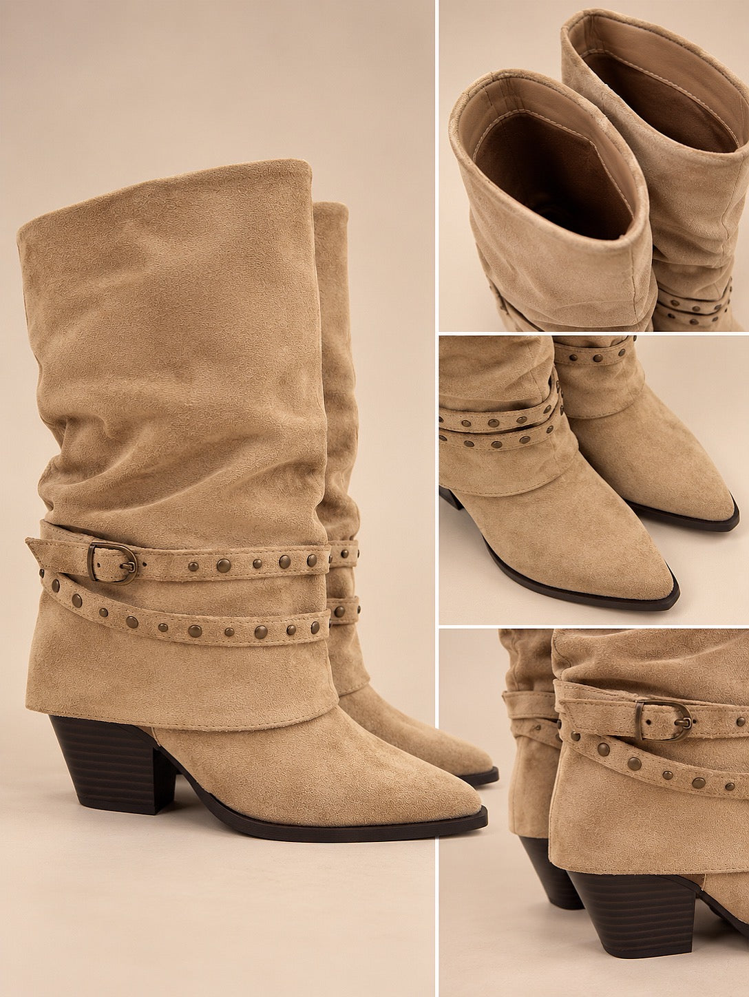 Bota estilo camurça com aba e fivelas | khaki
