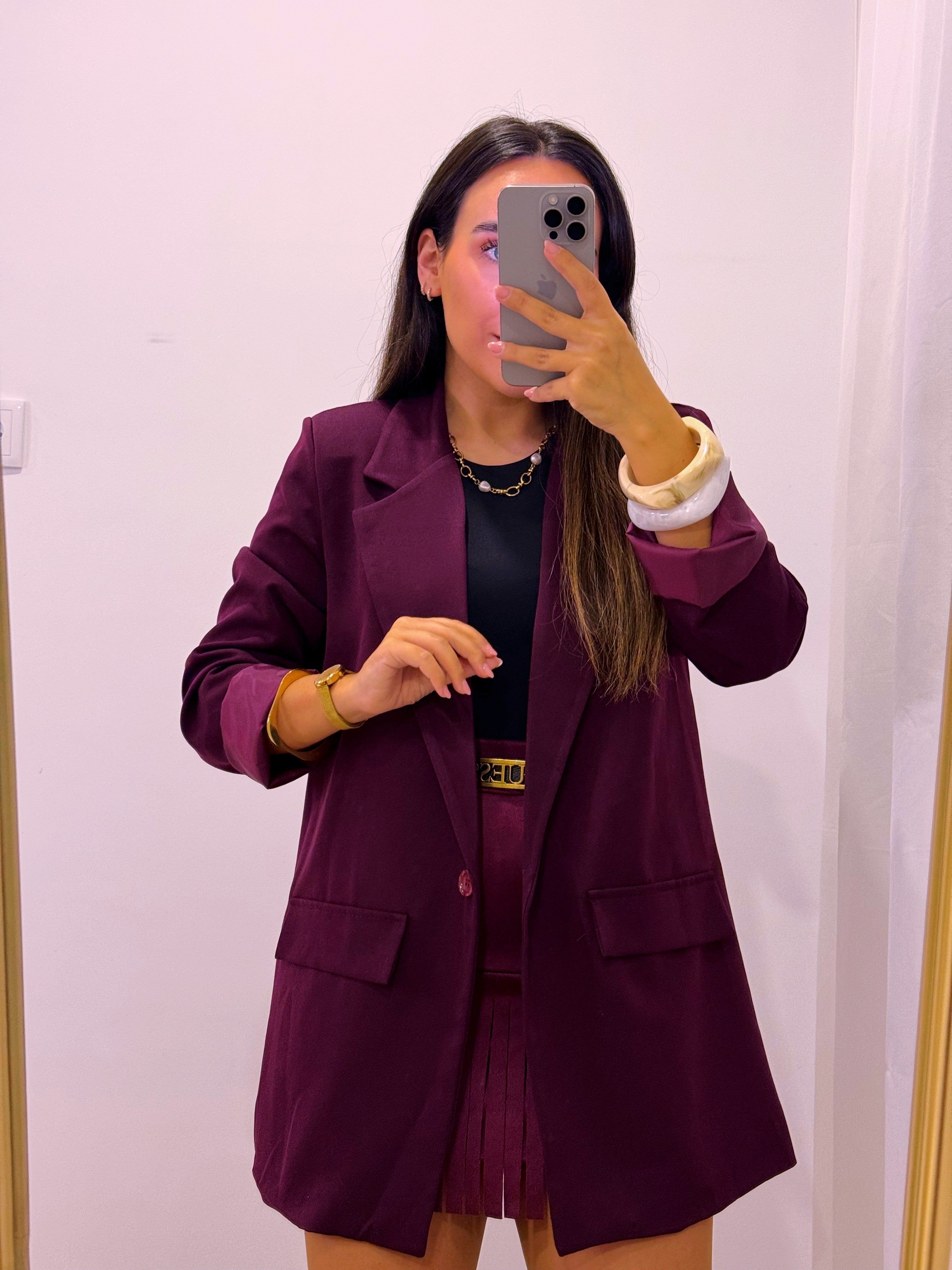 Blazer liso de corte reto com forro | Bordô