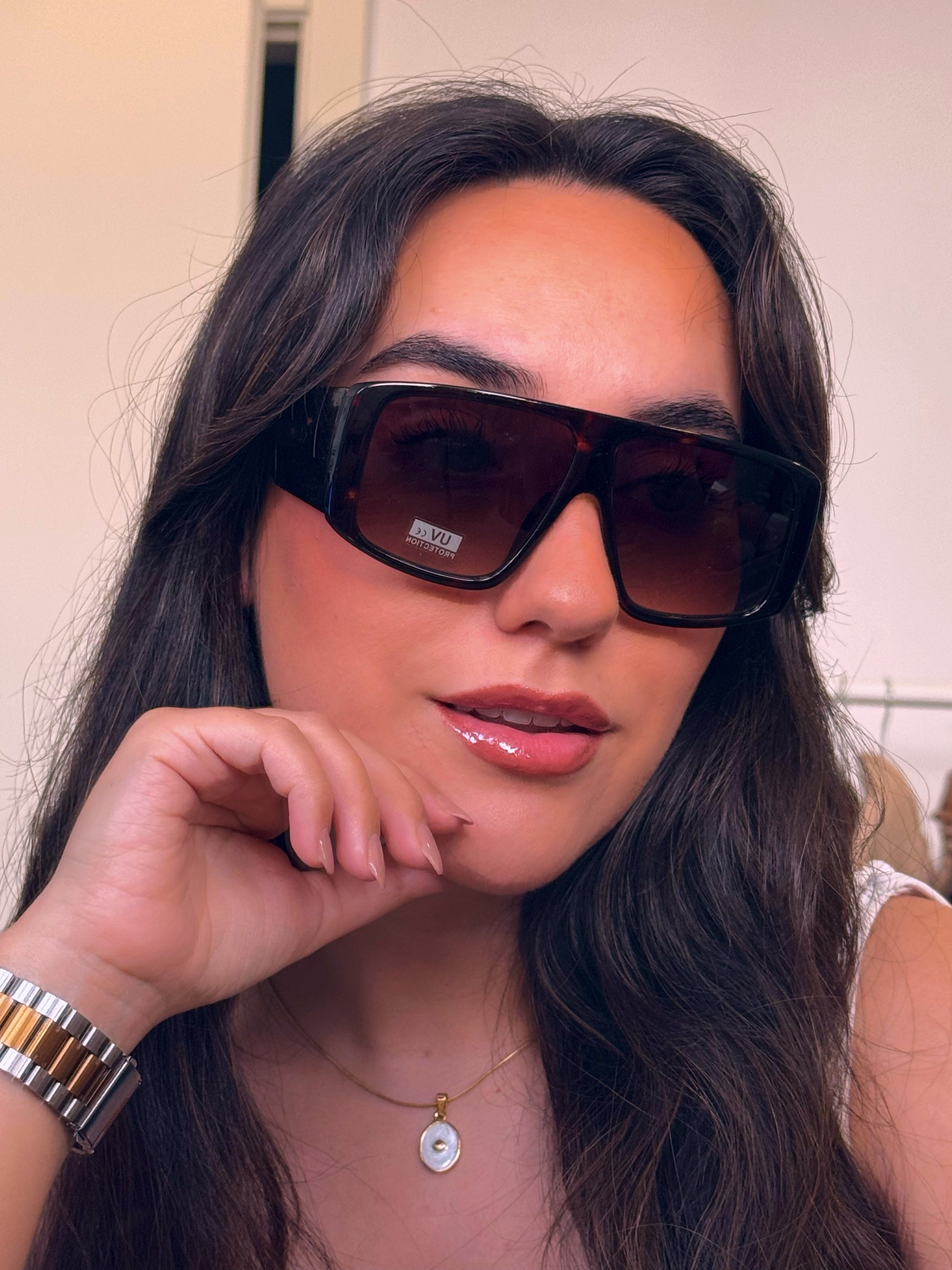 Óculos oversized com armação em massa | Padrão Castanho Escuro