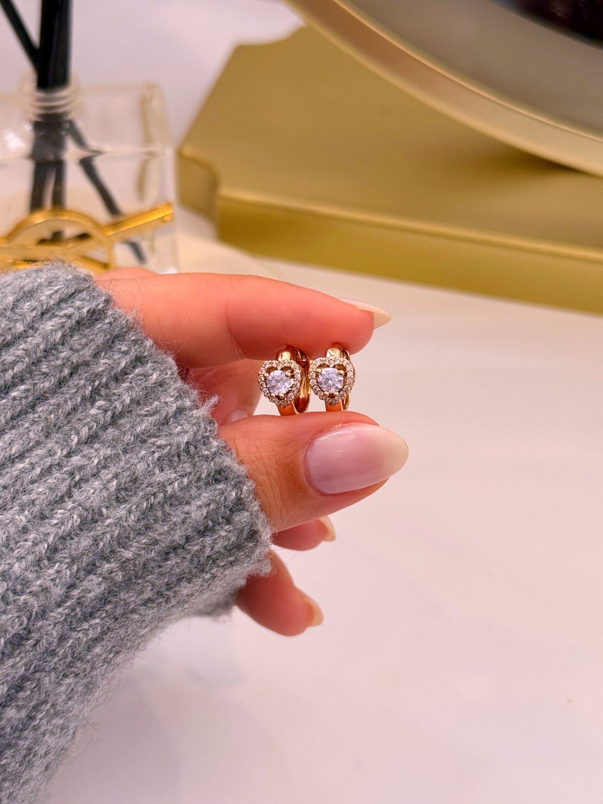 Argolinhas coração preenchido com brilhantes | Rose Gold