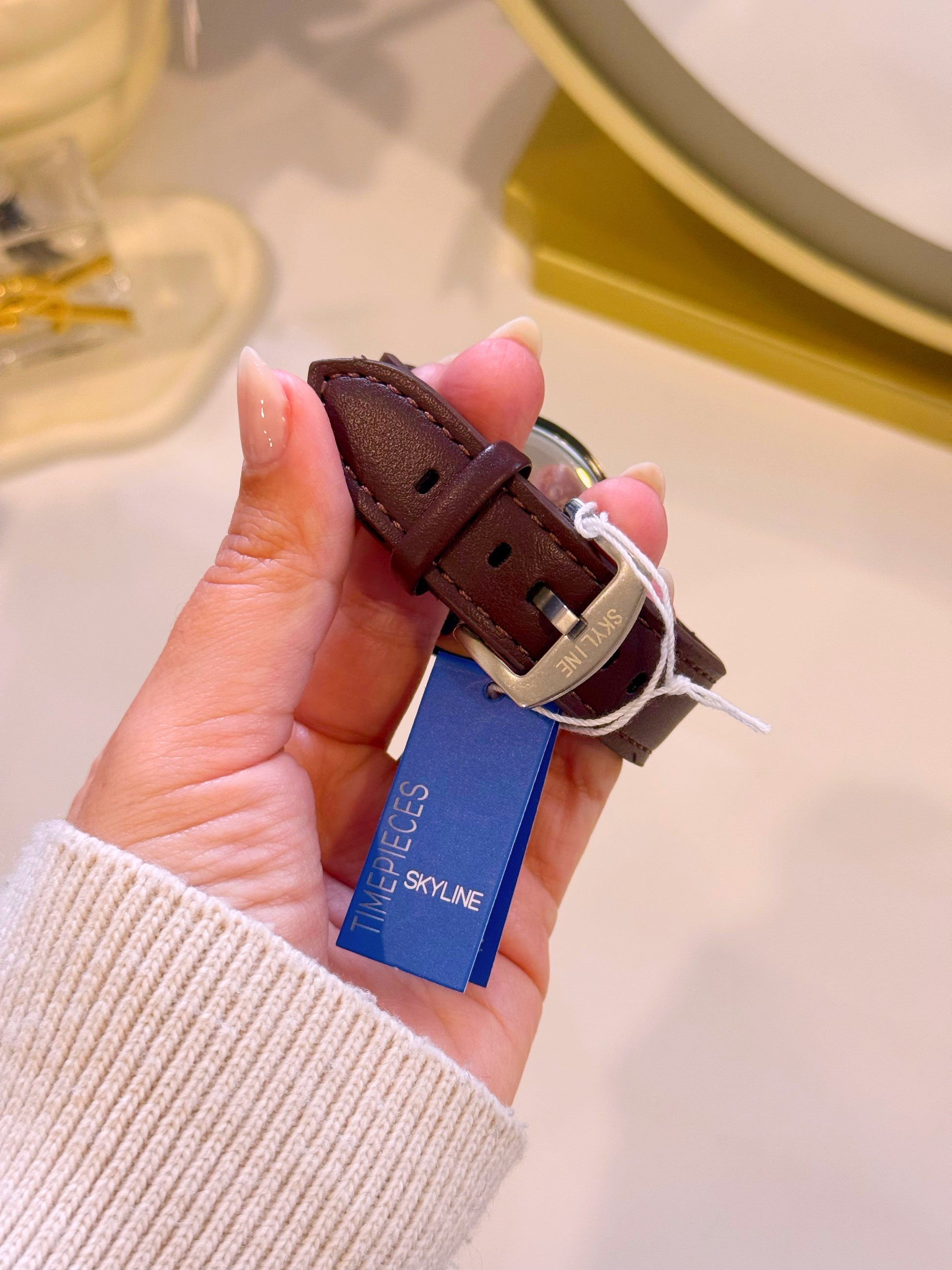 Relógio Analógico em pele | Castanho com mostrador preto