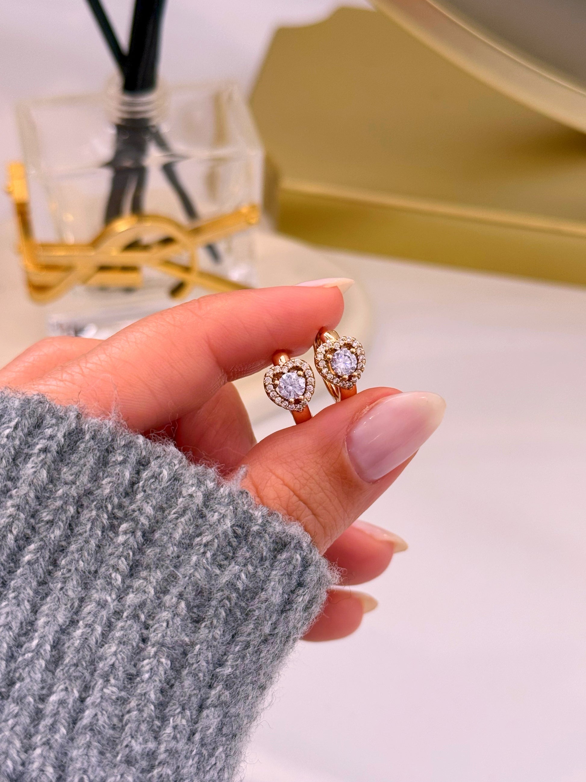 Argolinhas coração preenchido com brilhantes | Rose Gold