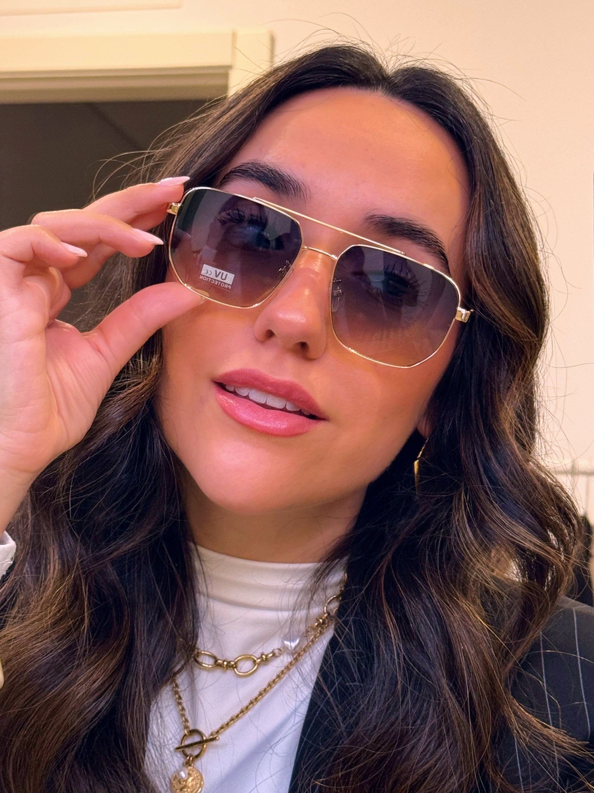 Óculos armação de metal | Dourado com lente azul