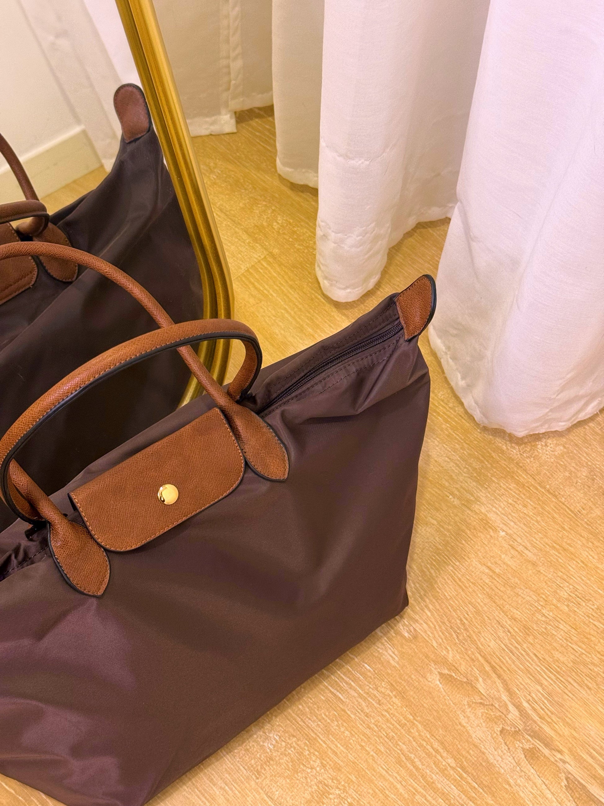 Mala de ombro grande em tecido • Shopper / Tote Bag • tamanho L  | Castanho