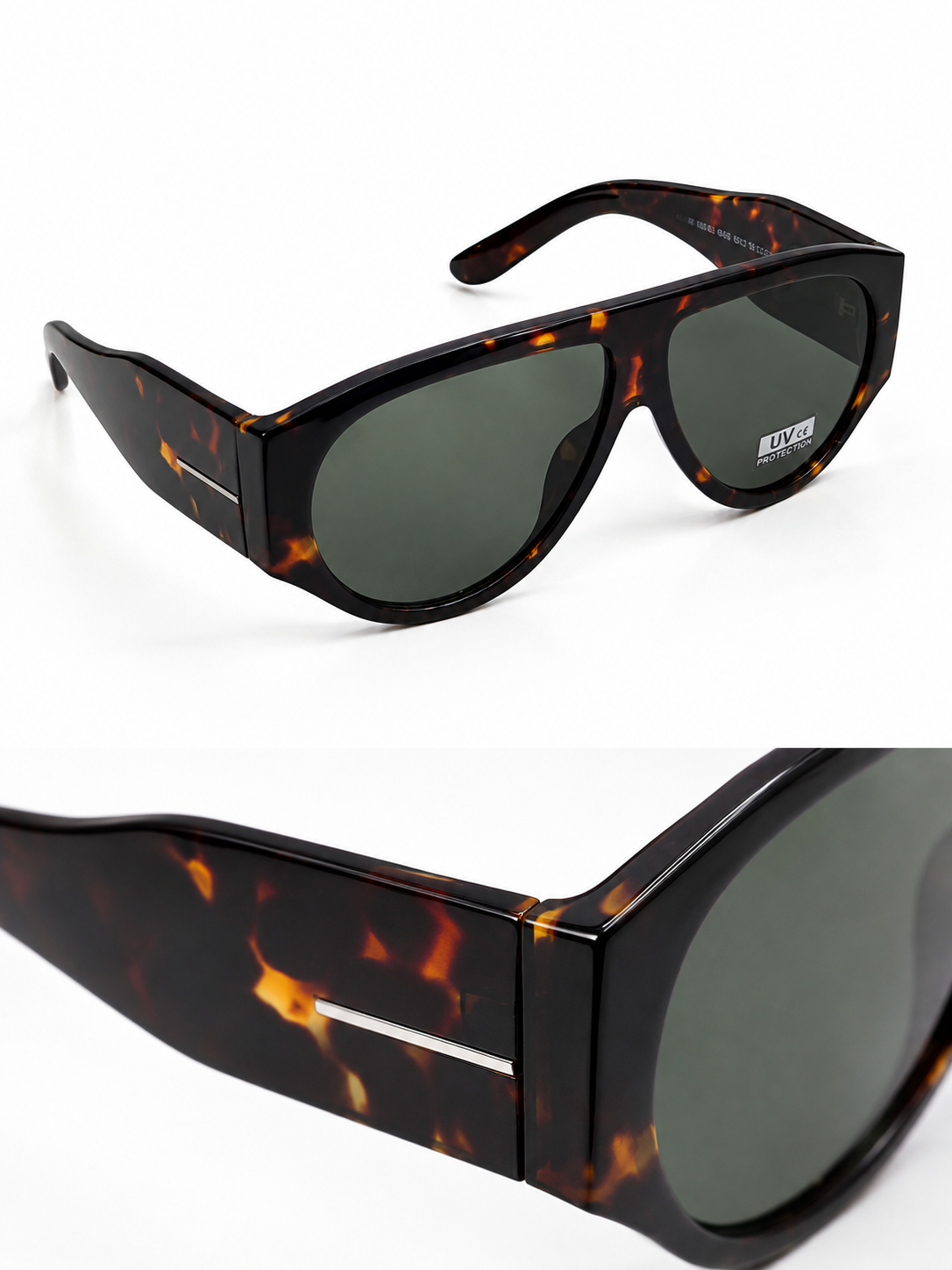 Óculos de sol oversized com armação em massa | Padrão Castanho com lente verde