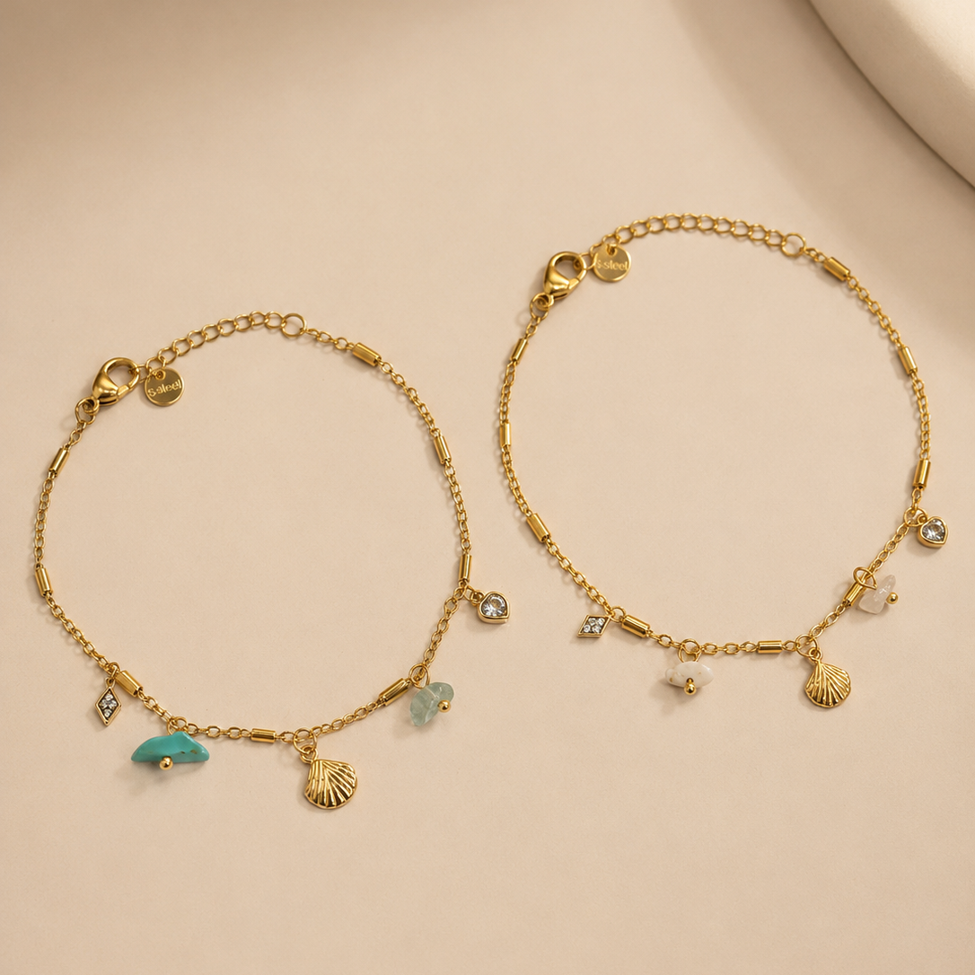 Pulseira delicada com pedrinhas e conchinha | 2 Cores