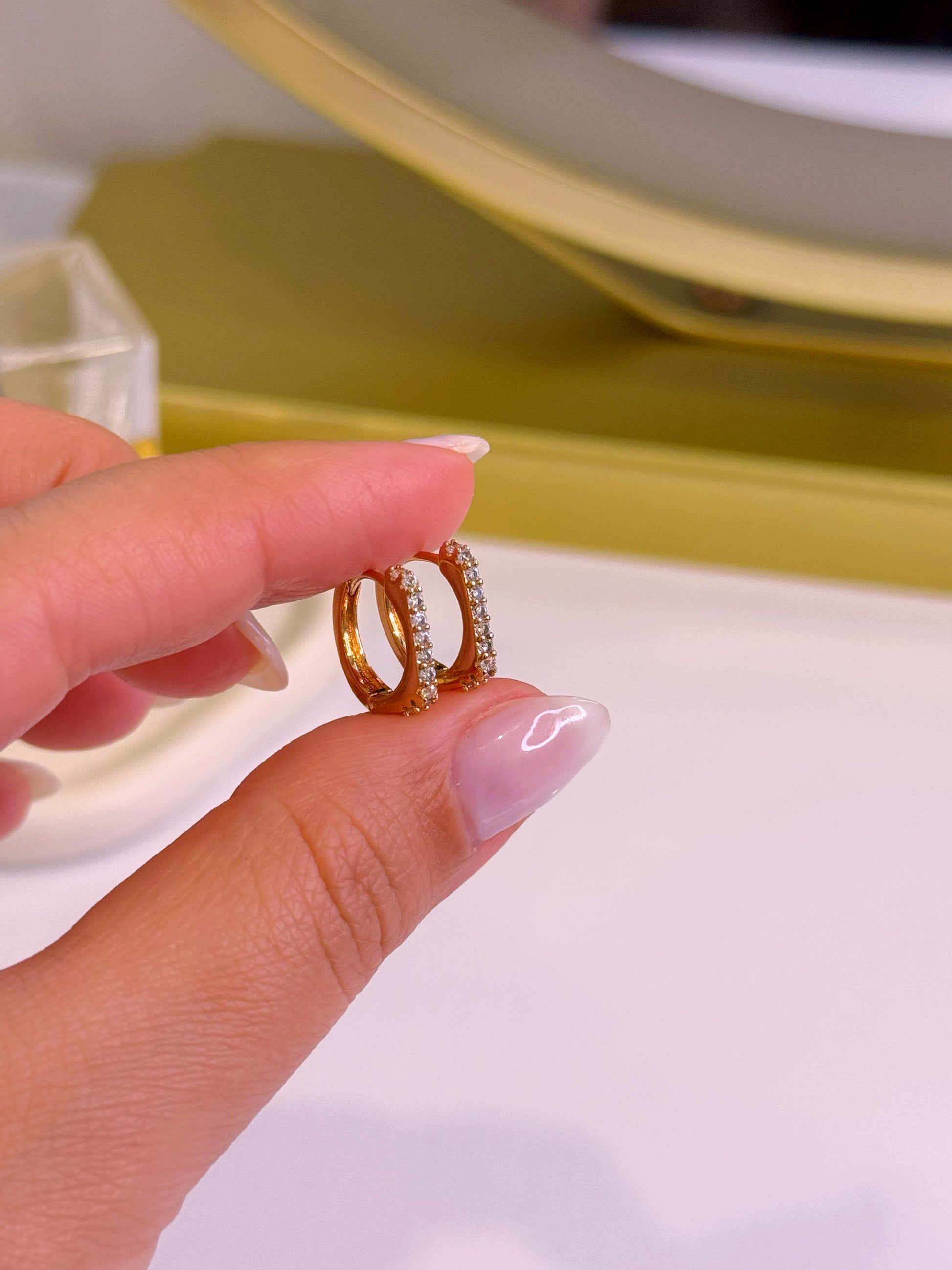 Argolinhas efeito quadrado com brilhantes | Rose Gold