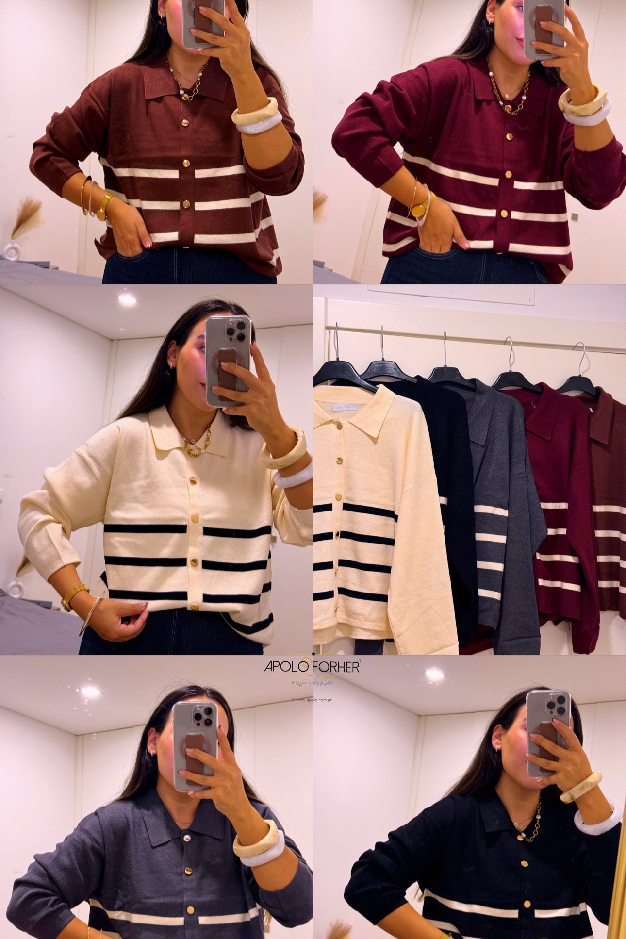 Camisola/Casaco com botões dourados e riscas - 5 cores