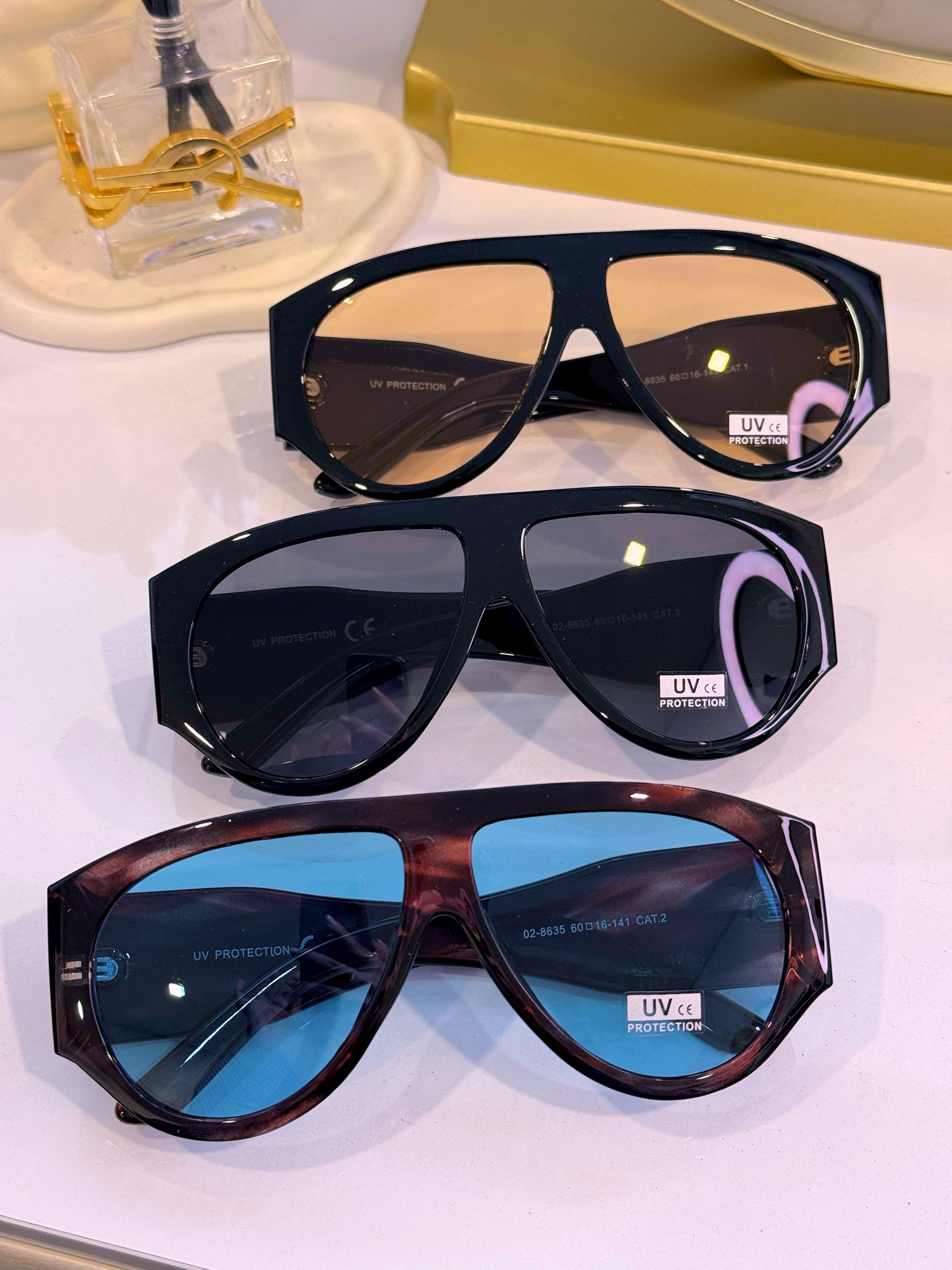 Óculos de sol oversized com armação em massa | Padrão castanho com lente azul