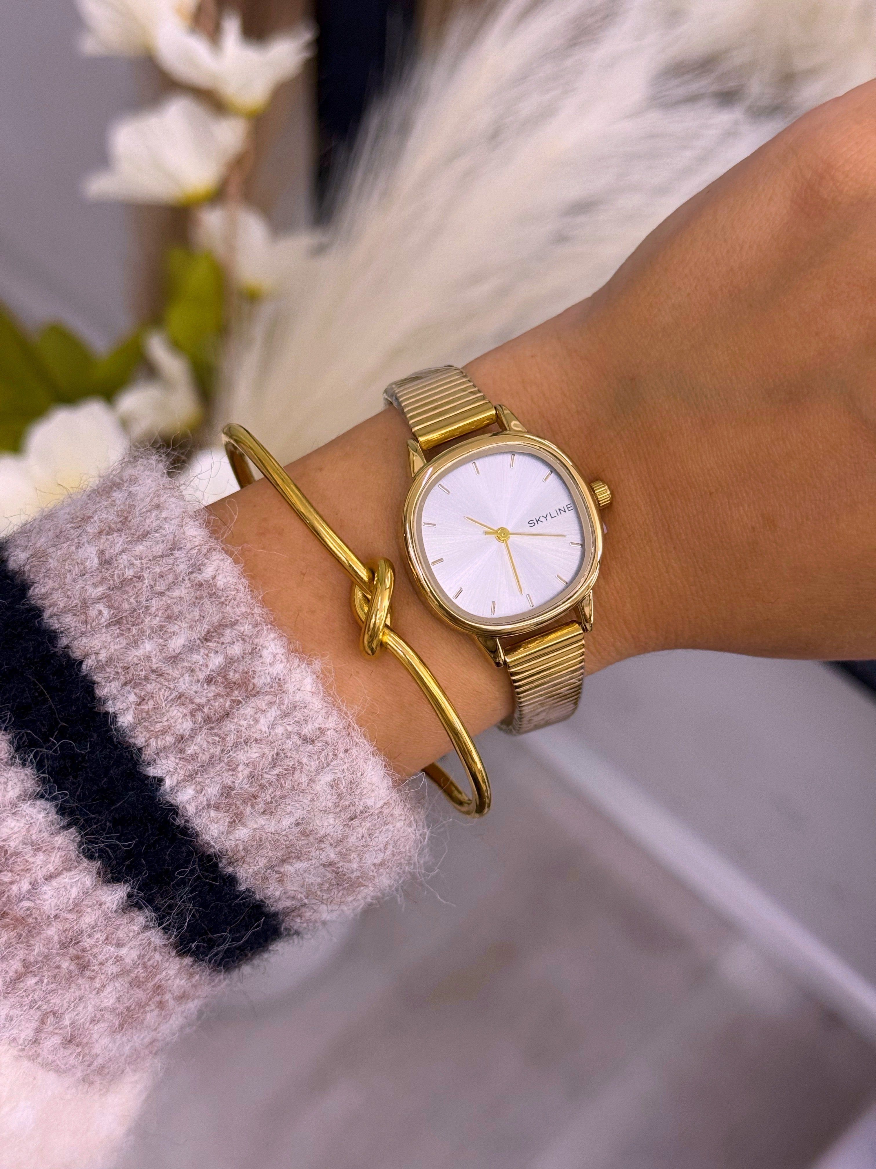 Relógio analógico com mostrador redondo | Dourado com fundo branco