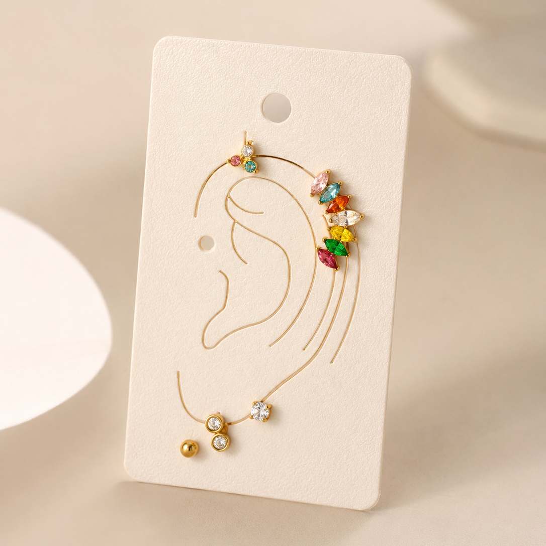 Conjunto de 5 piercings em brilhantes e bolinha | Dourado • aço inoxidável