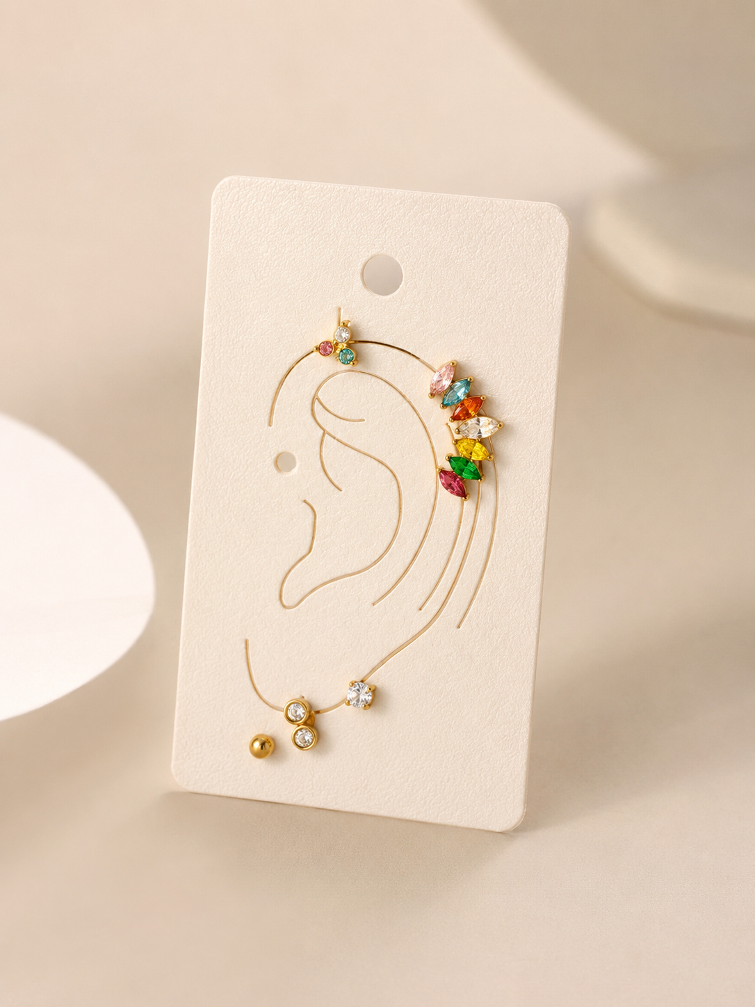 Conjunto de 5 piercings em brilhantes e bolinha | Dourado • aço inoxidável