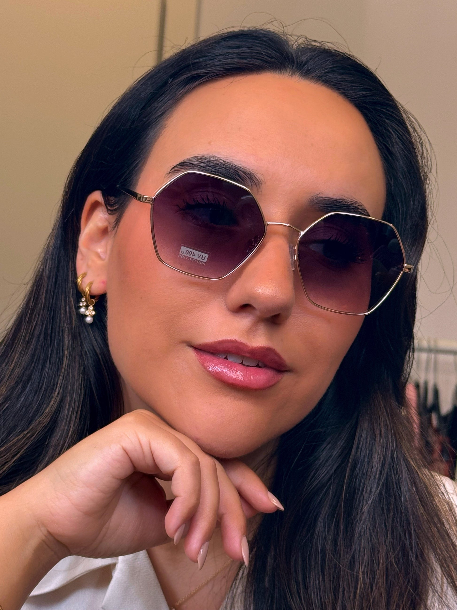 Óculos de metal hexagonais | Dourado com lente Preta