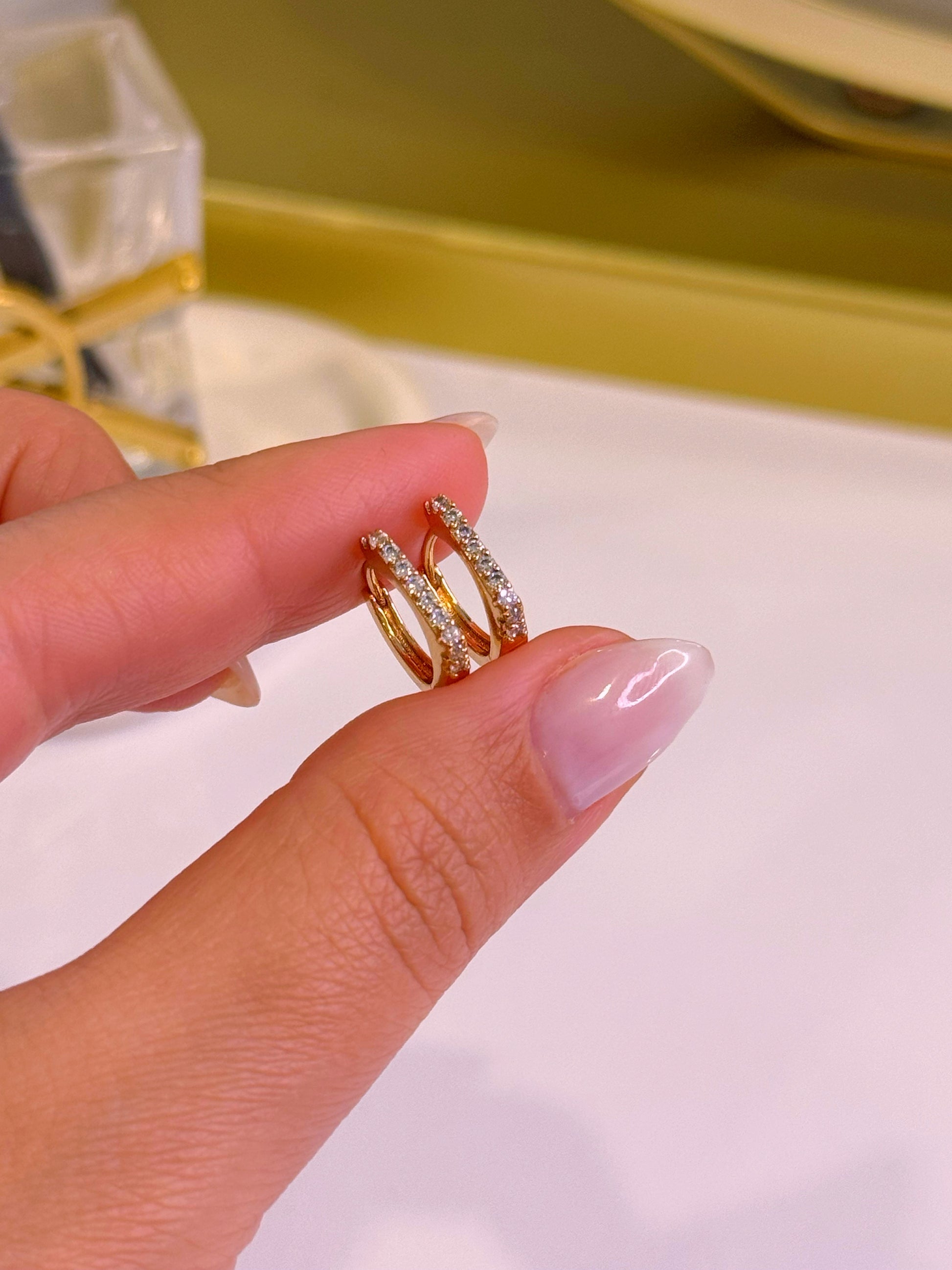 Argolinhas efeito quadrado com brilhantes | Rose Gold