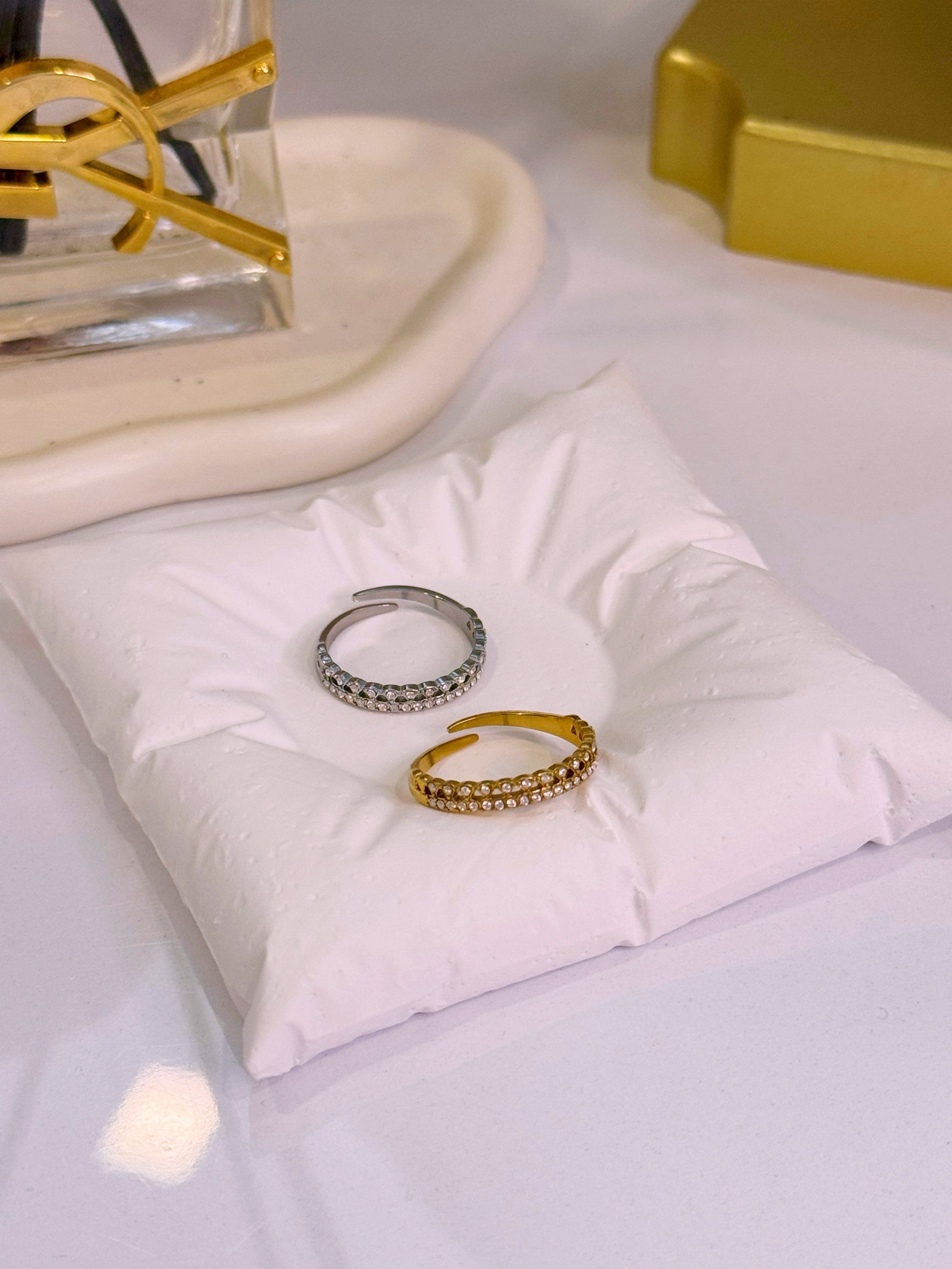 Anel ajustável dupla fila de brilhantes | 2 Cores