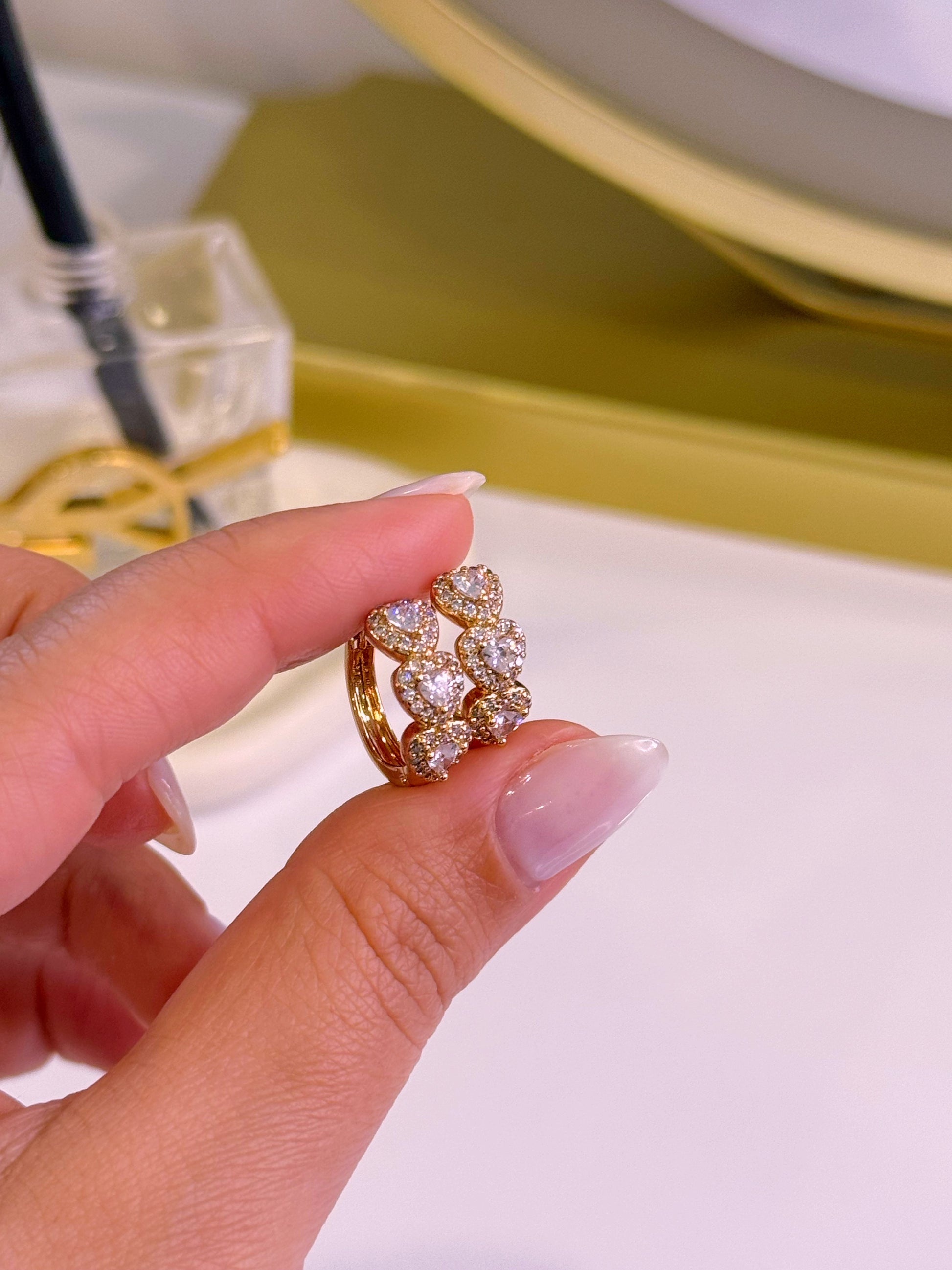 Argolinhas 3 corações preenchidos com brilhantes | Rose Gold