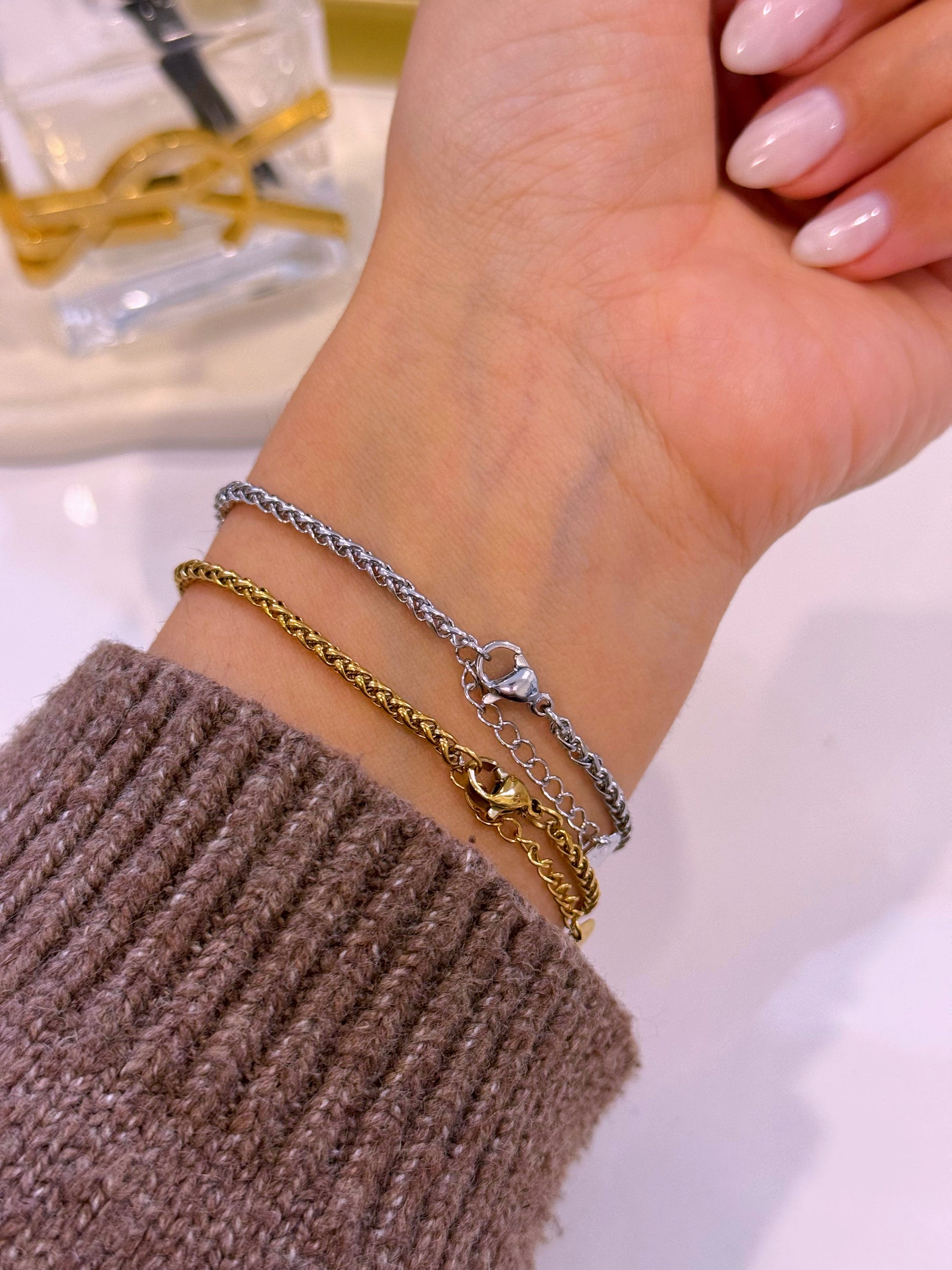 Pulseira malha entrançada fina | 2 cores