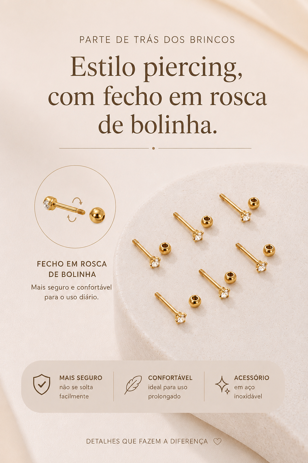 Conjunto de 6 piercings ~ lua estrelinha e brilhantes | Dourado • aço inoxidável
