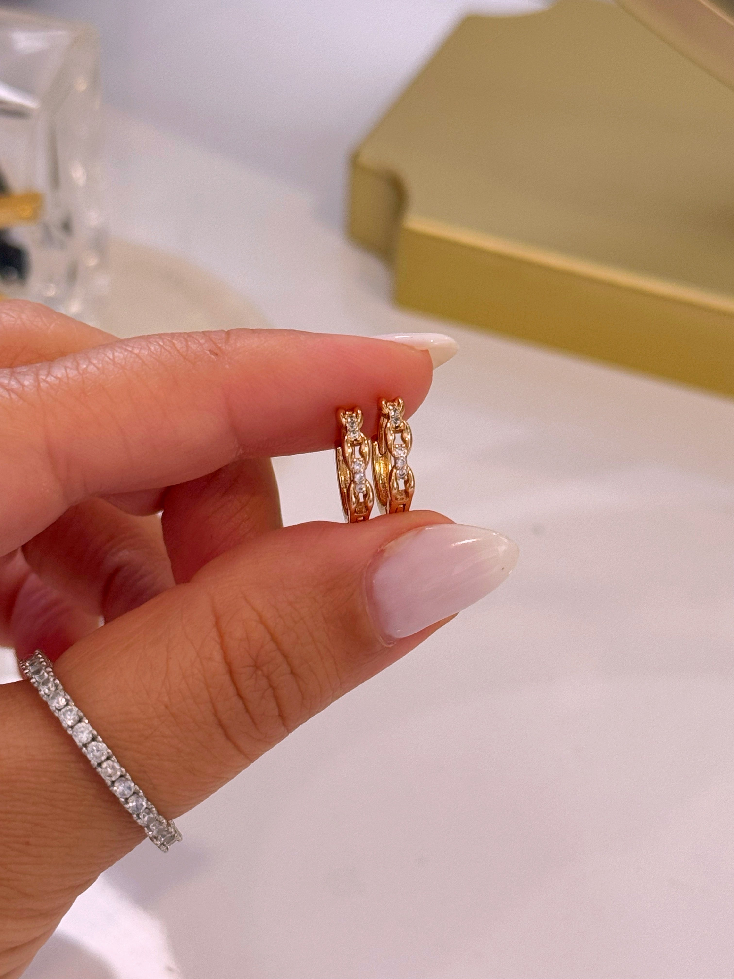 Argolinhas efeito corrente com brilhantes | Rose Gold