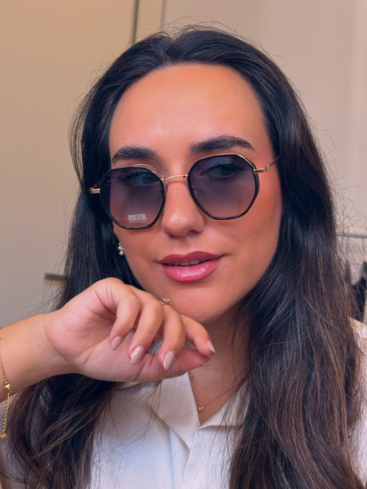 Óculos com armação de massa e metal | Pretos com lente azul