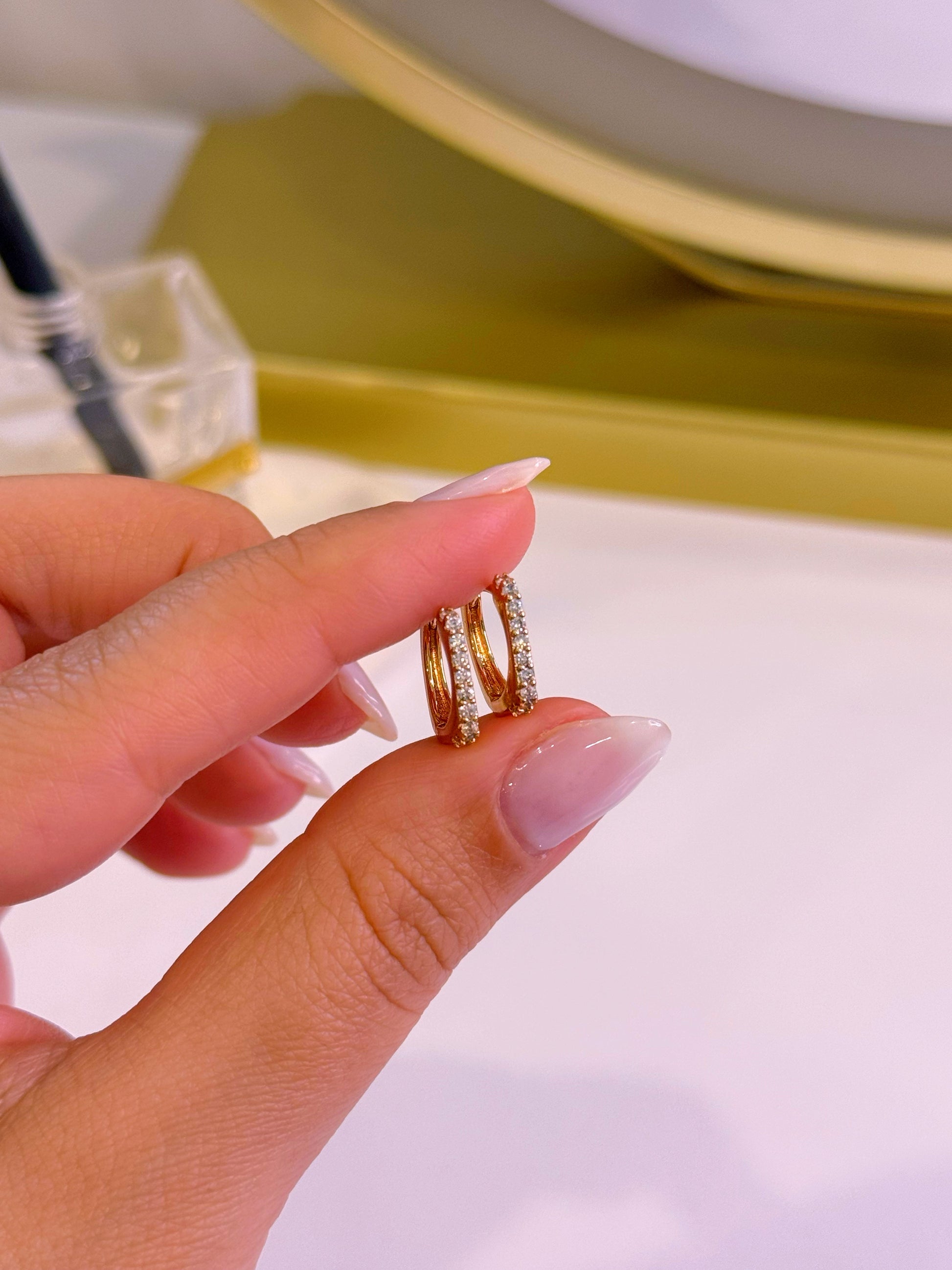 Argolinhas efeito quadrado com brilhantes | Rose Gold