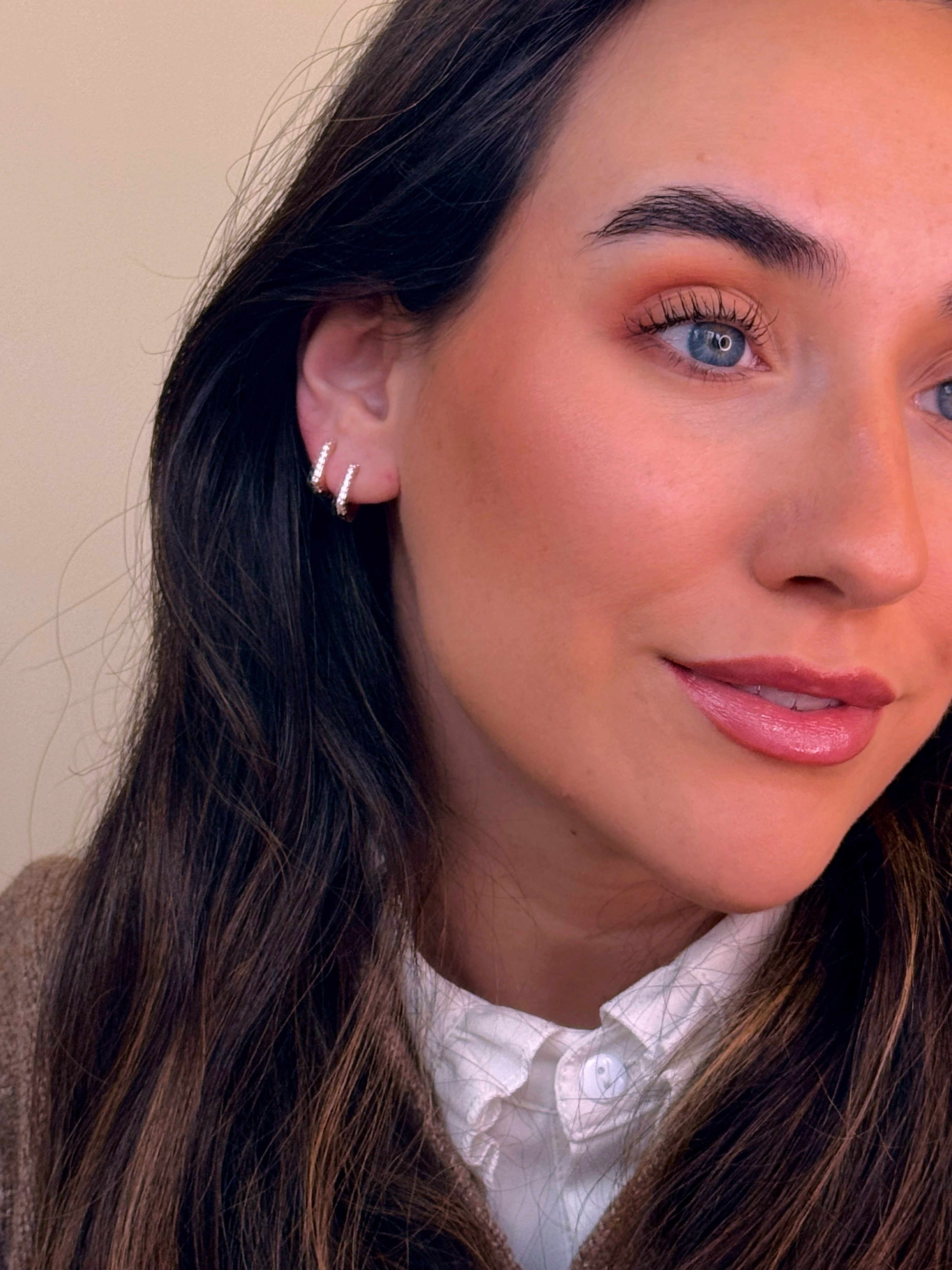 Argolinhas efeito quadrado com brilhantes | Rose Gold