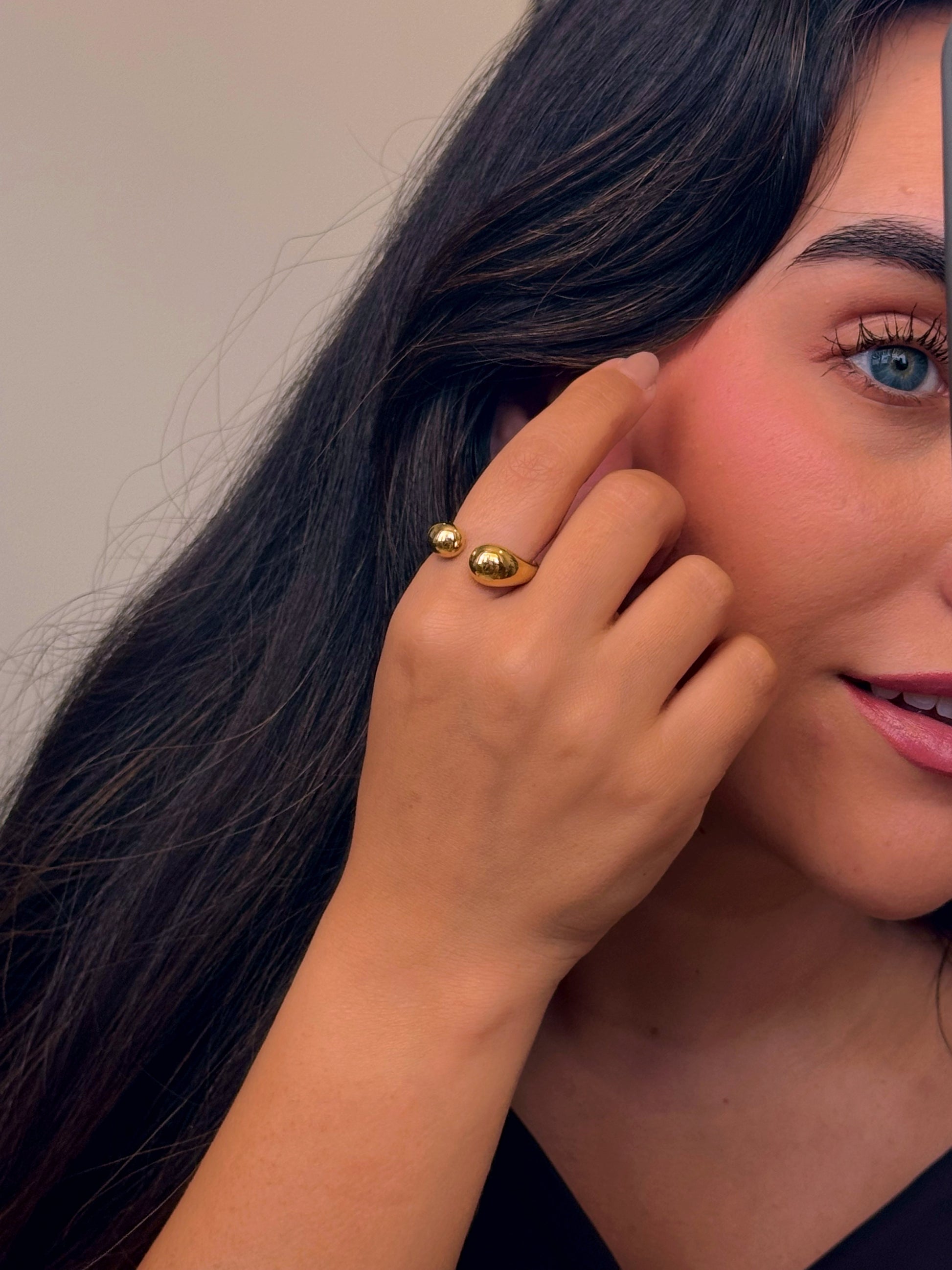Anel ajustável liso efeito gota | Dourado