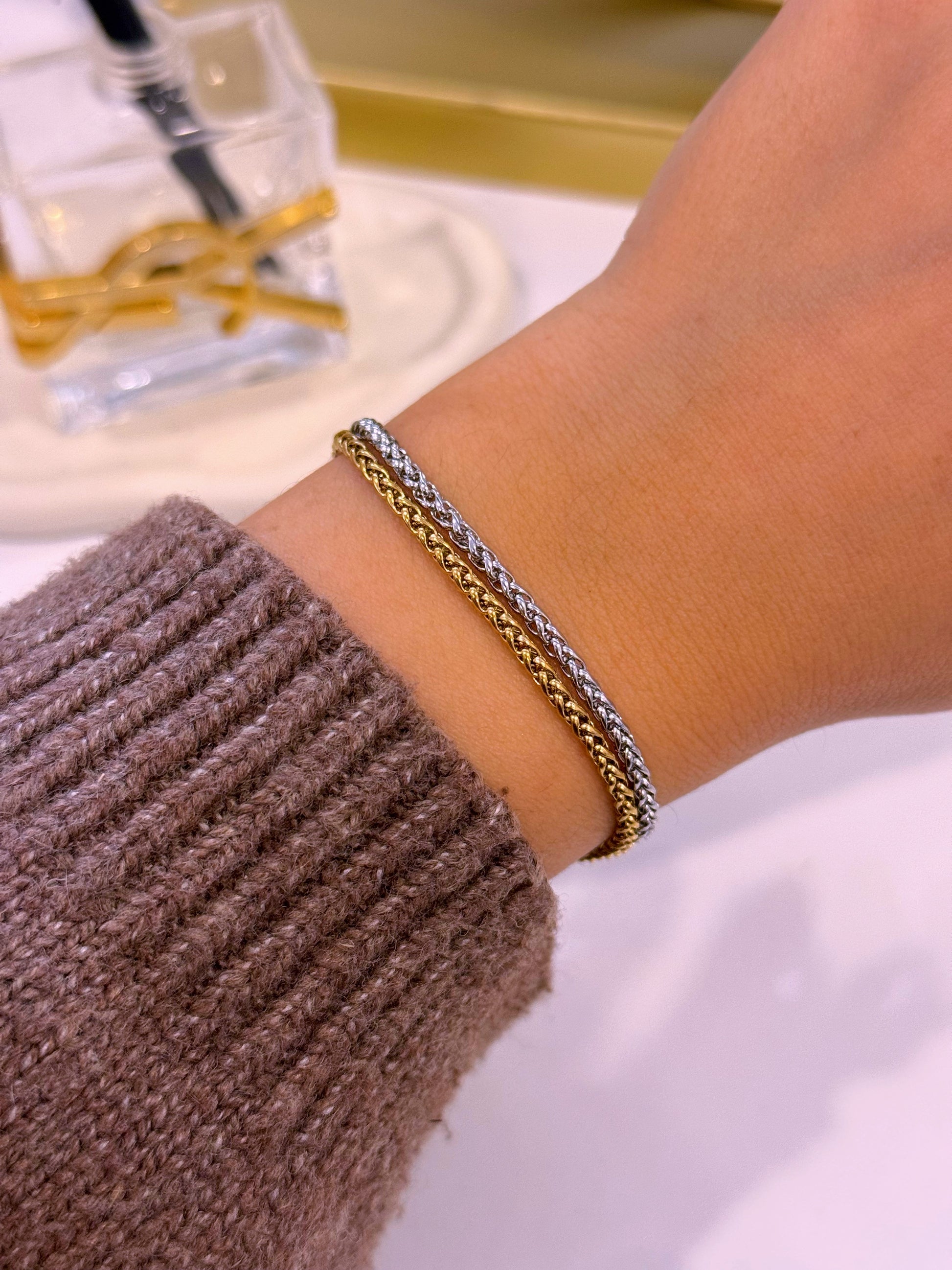 Pulseira malha entrançada fina | 2 cores