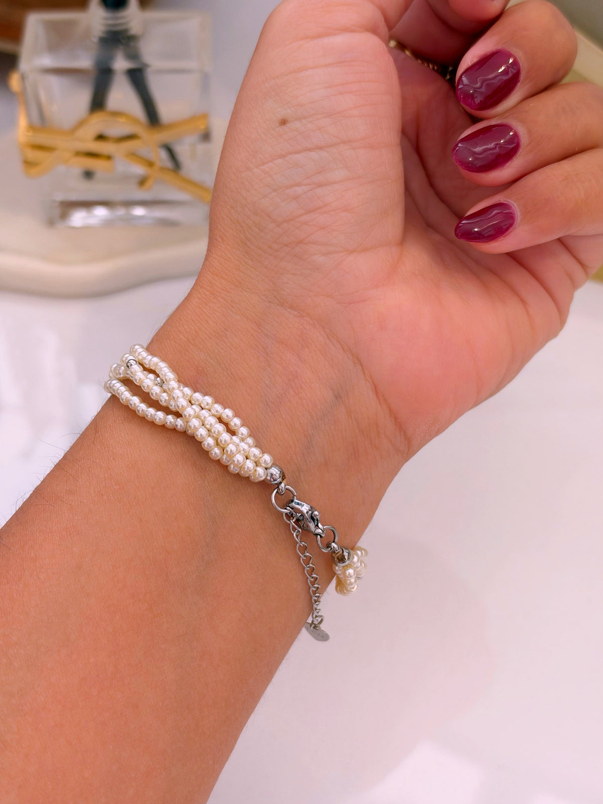Pulseira de pérolas com coração | Prateado