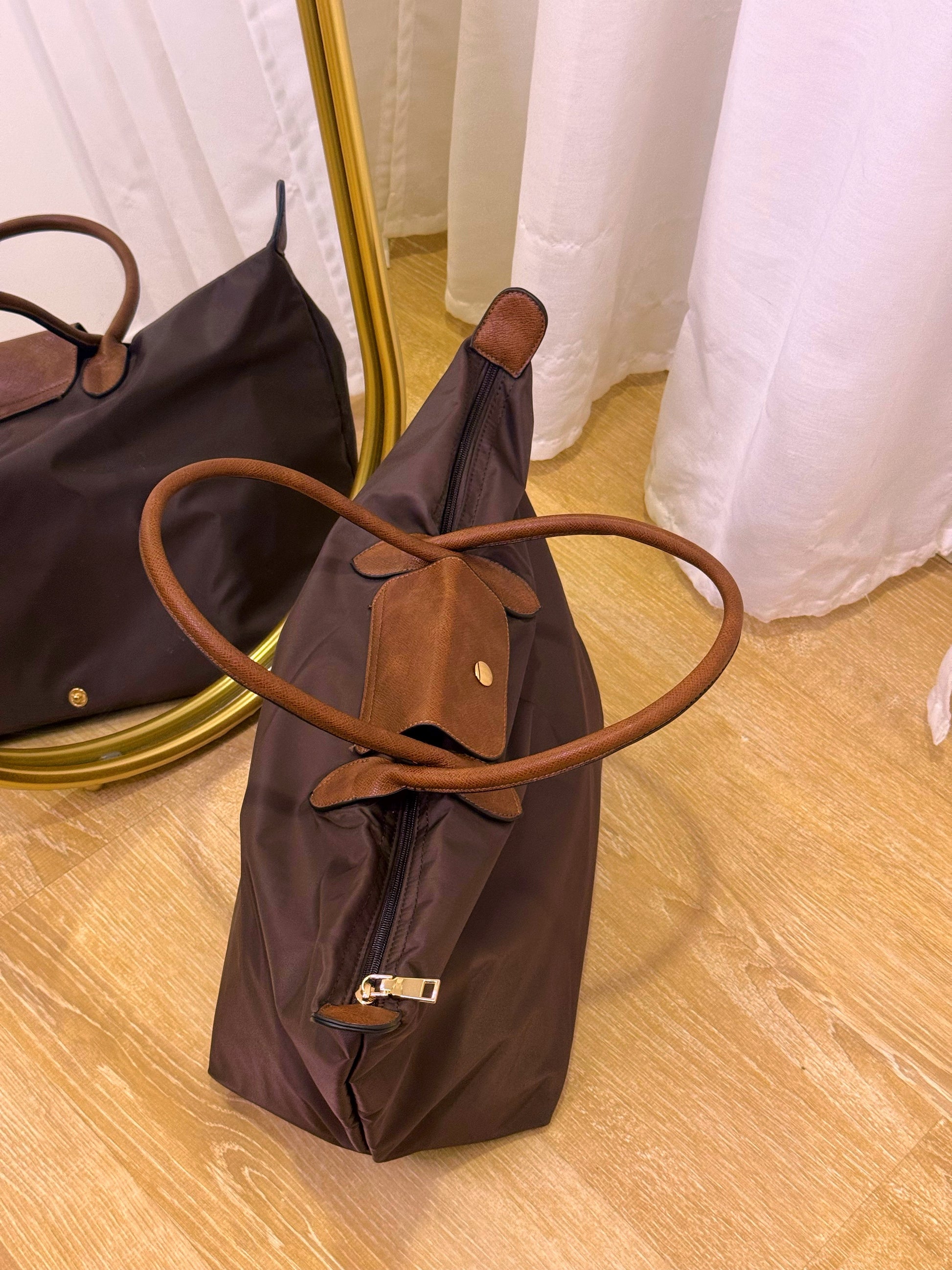 Mala de ombro grande em tecido • Shopper / Tote Bag • tamanho L  | Castanho