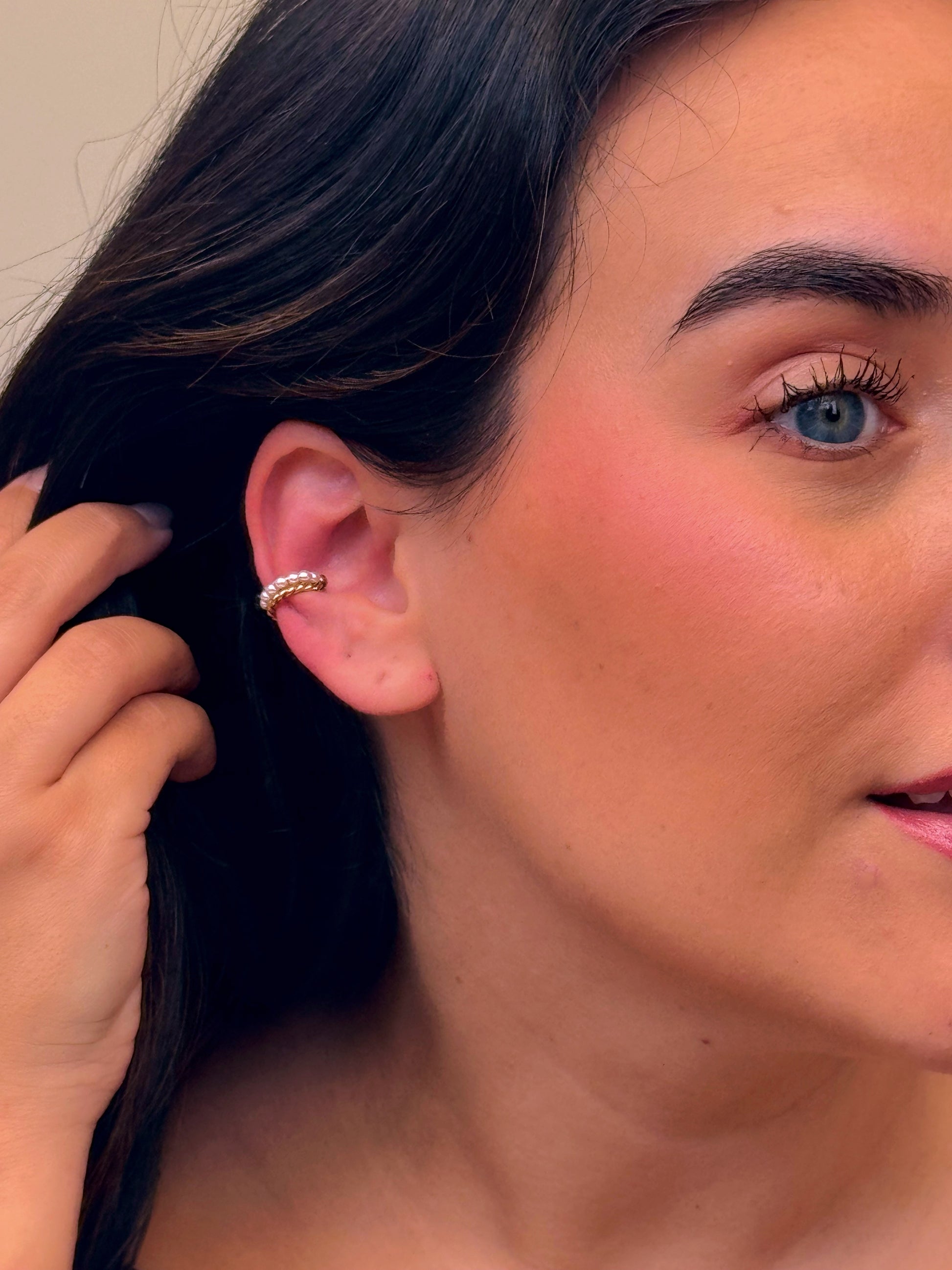 Earcuff ajustável • efeito duplo, torcido e pérolas | 2 Cores
