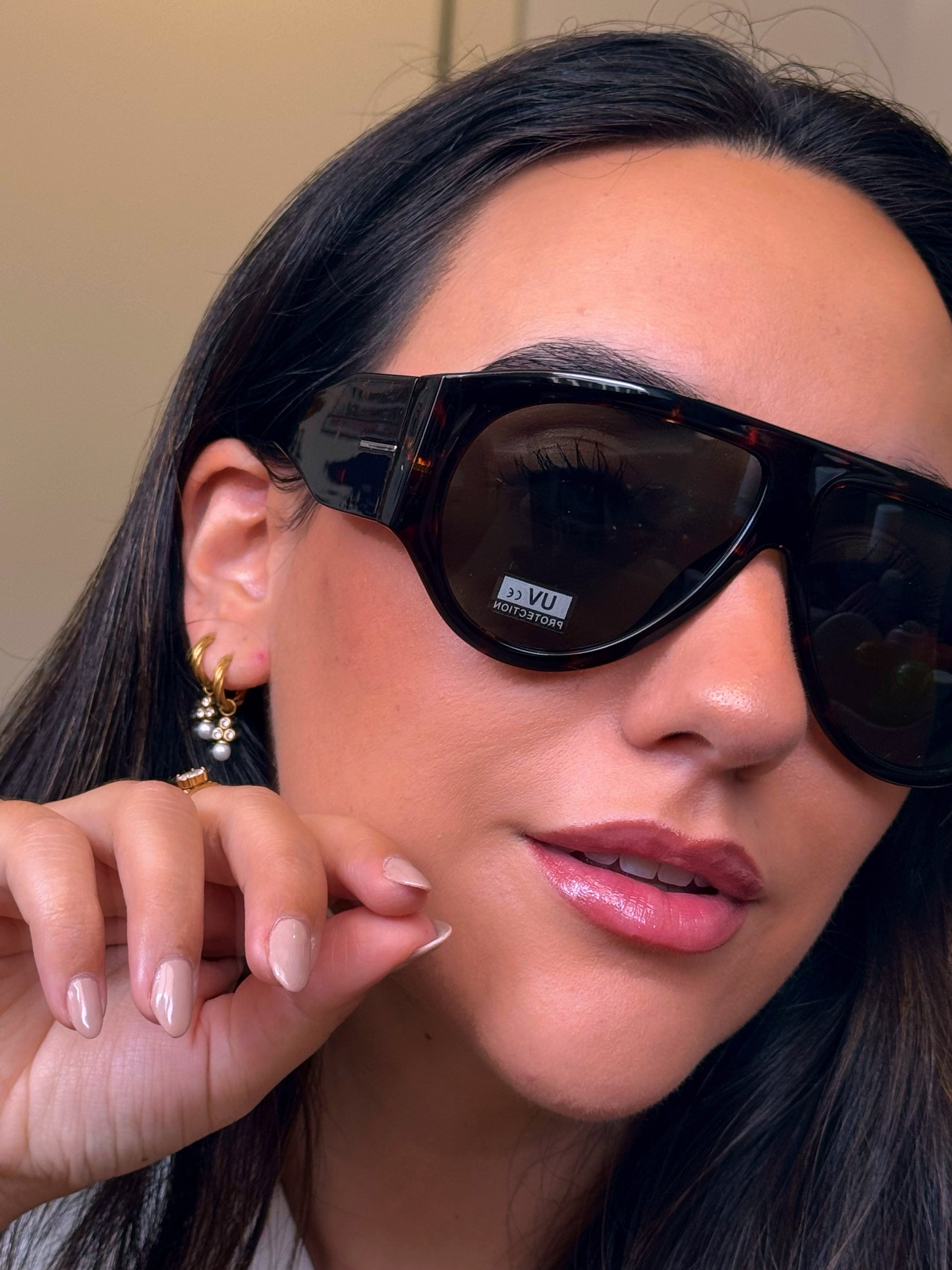 Óculos de sol oversized com armação em massa | Padrão Castanho com lente verde