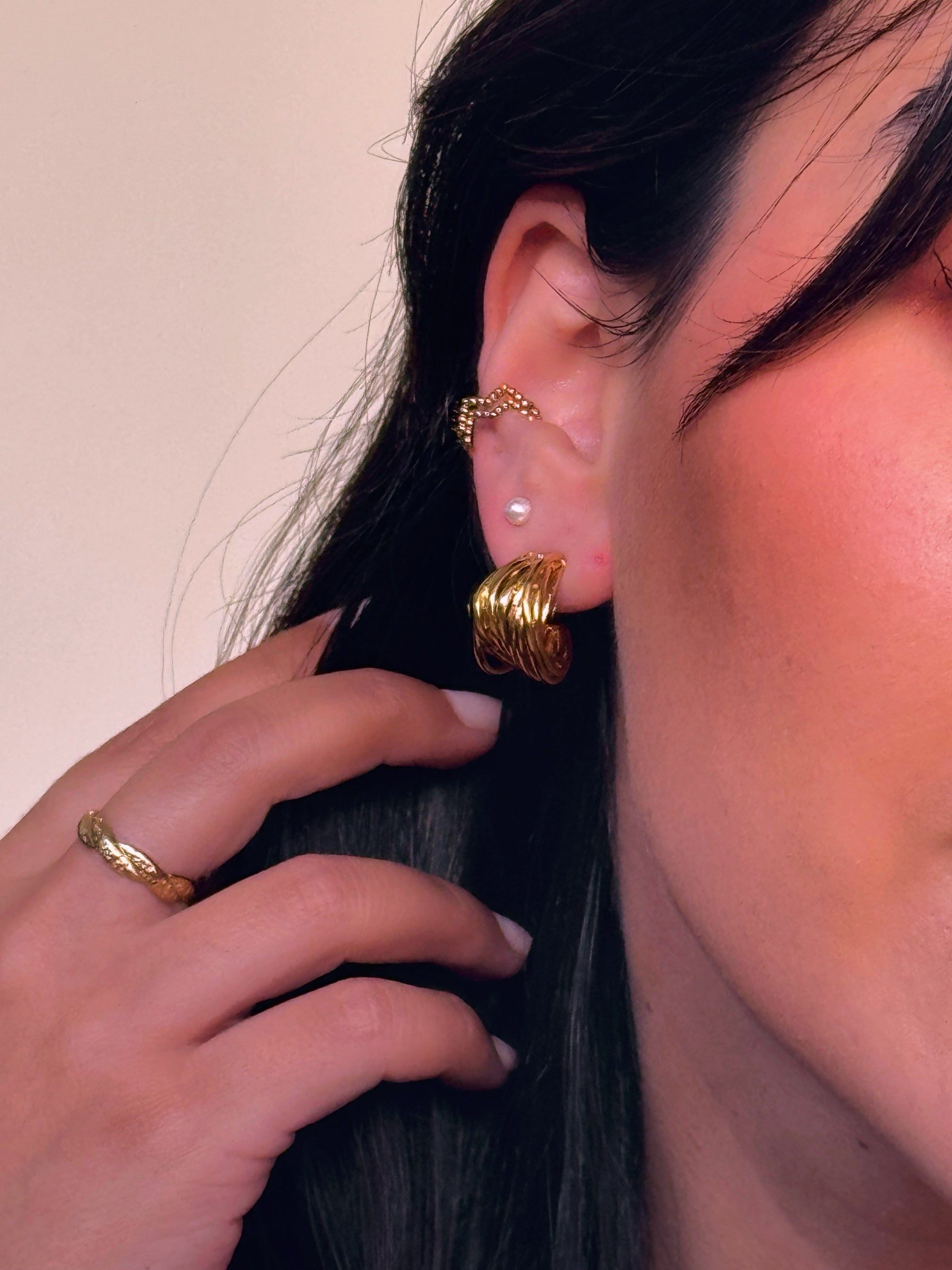 Argolas elegantes trabalhadas | Dourado