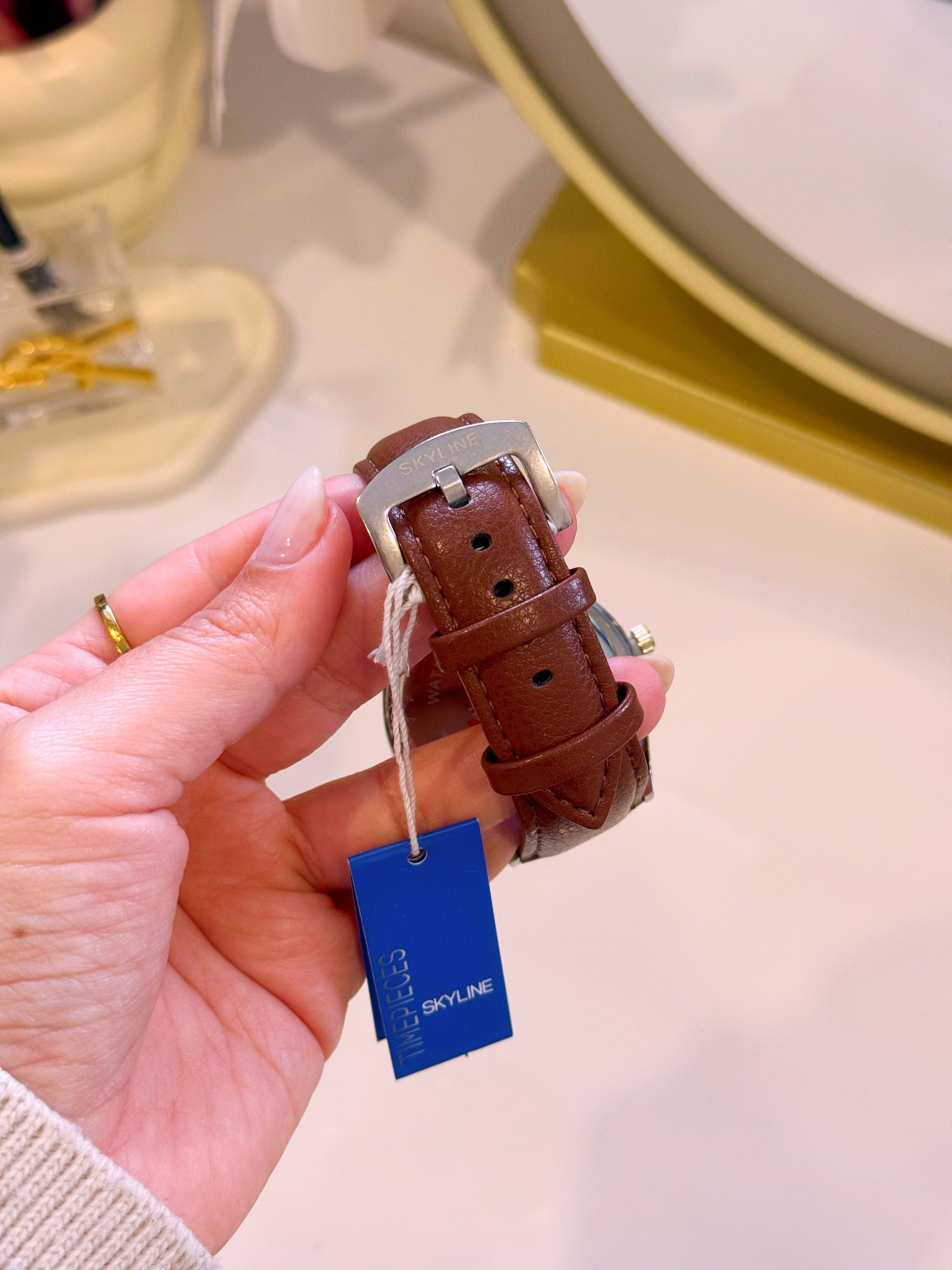 Relógio Analógico em pele | Camel com mostrador prateado