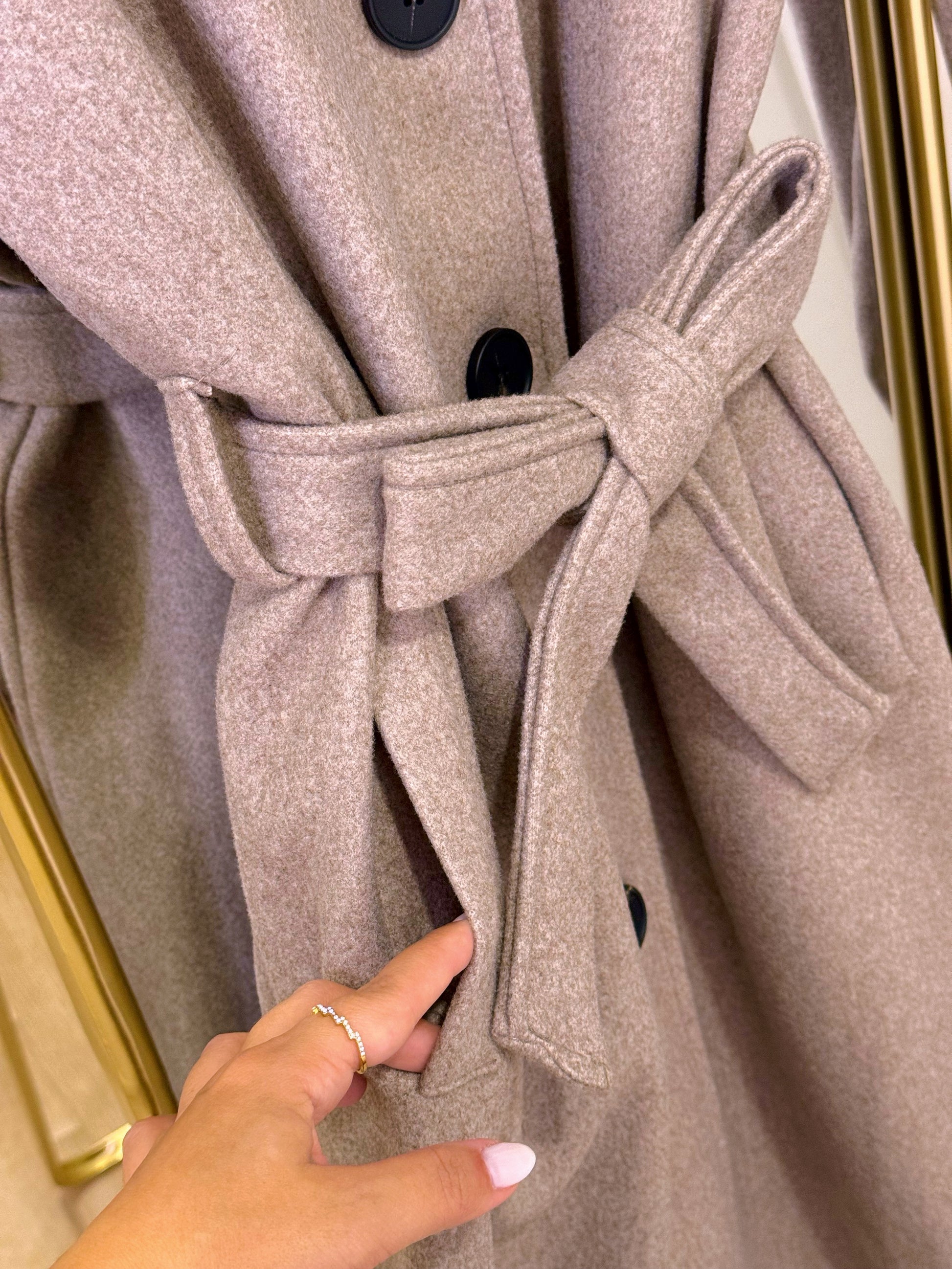 Sobretudo comprido estilo fazenda com gola de pêlo removível | Bege