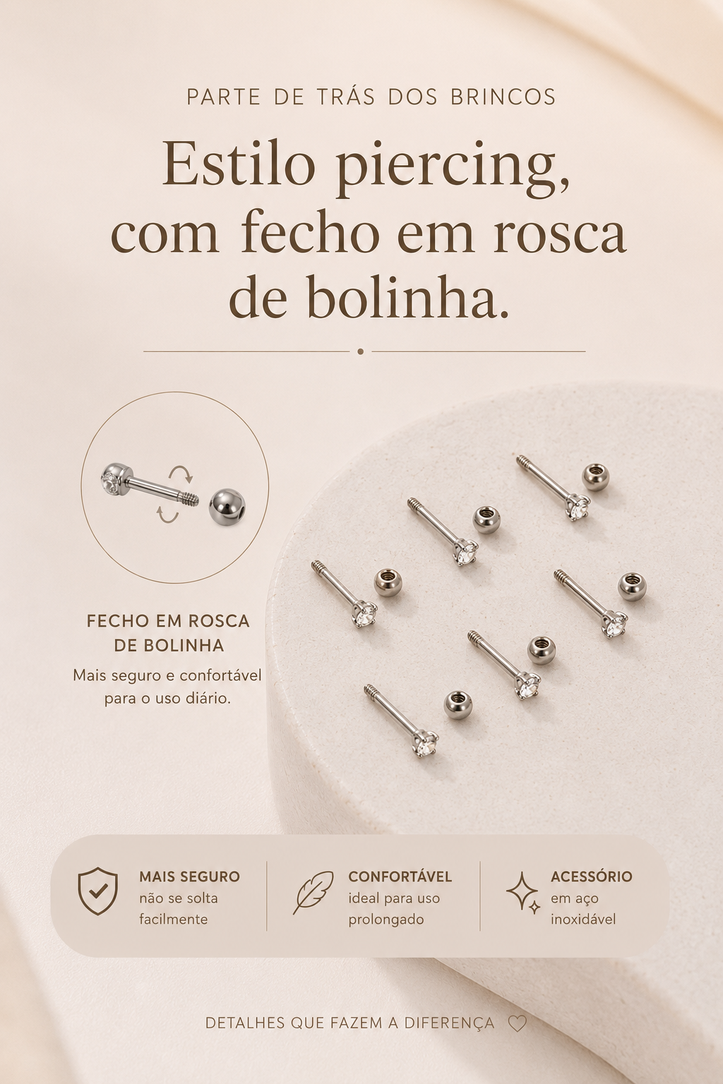 Conjunto de 5 piercings em brilhantes e bolinha | Prateado • aço inoxidável