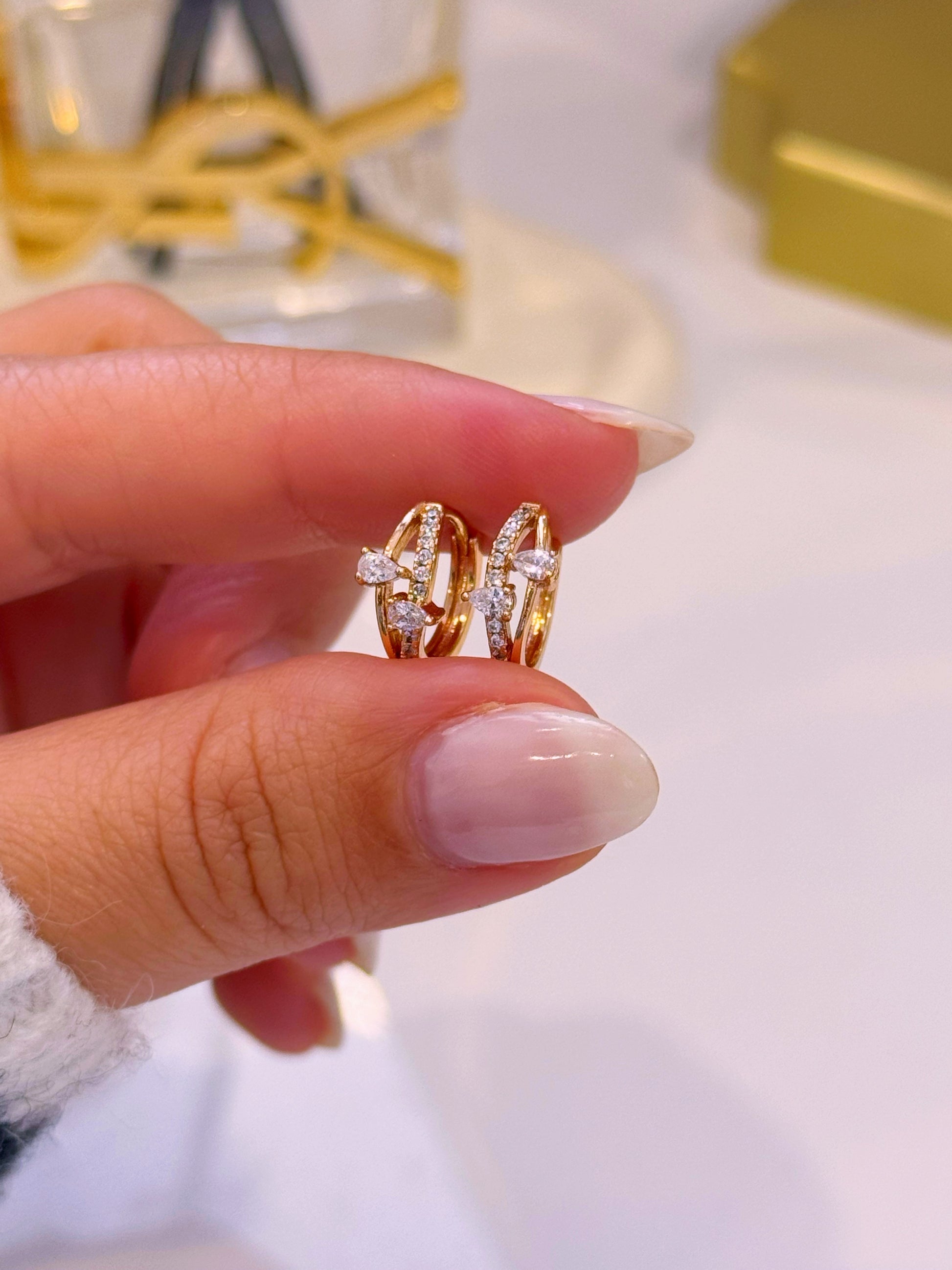Argolinhas efeito duplo com brilhantes | Rose Gold