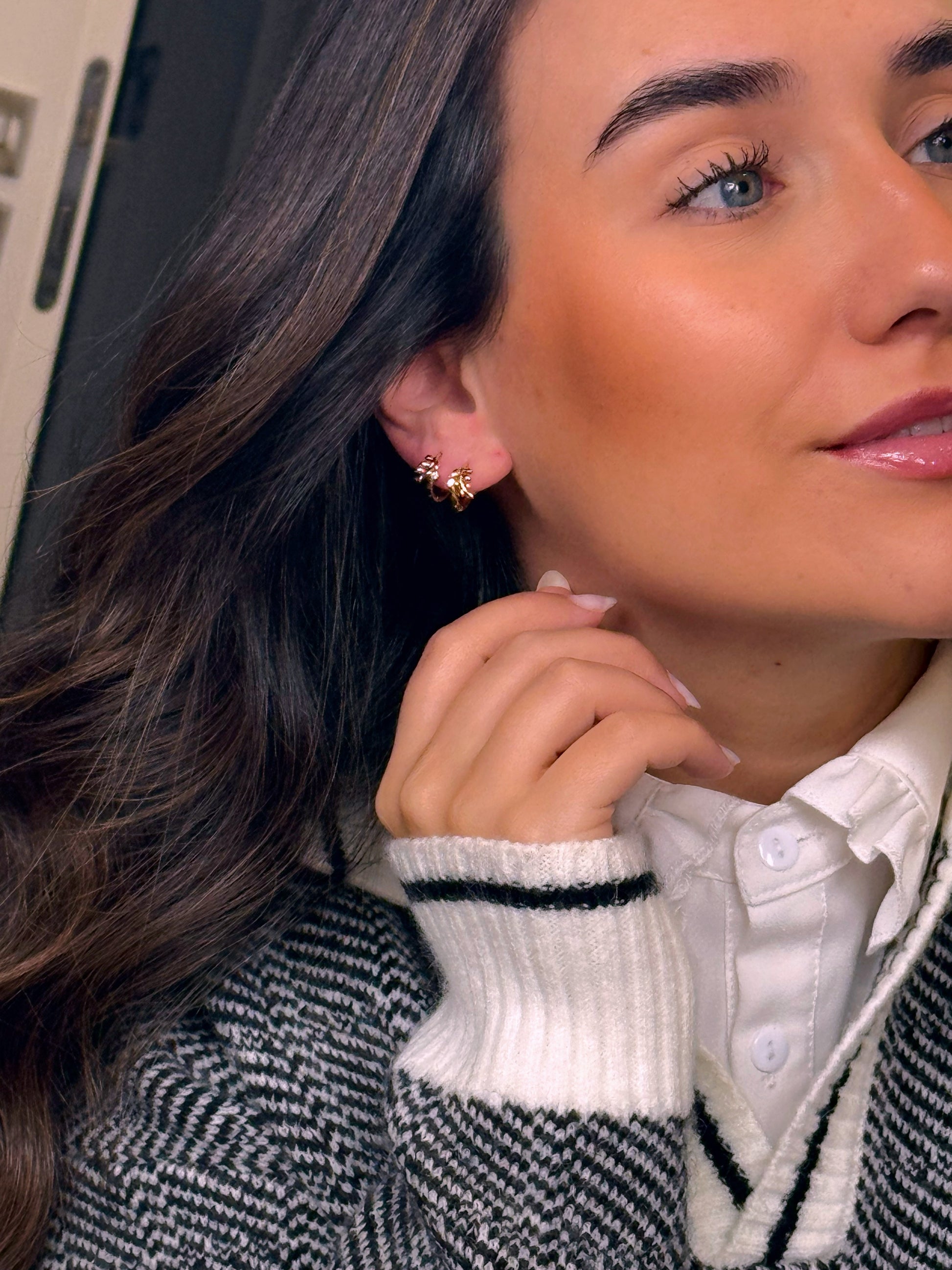 Argolinhas formato folhinha com brilhante | Rose Gold
