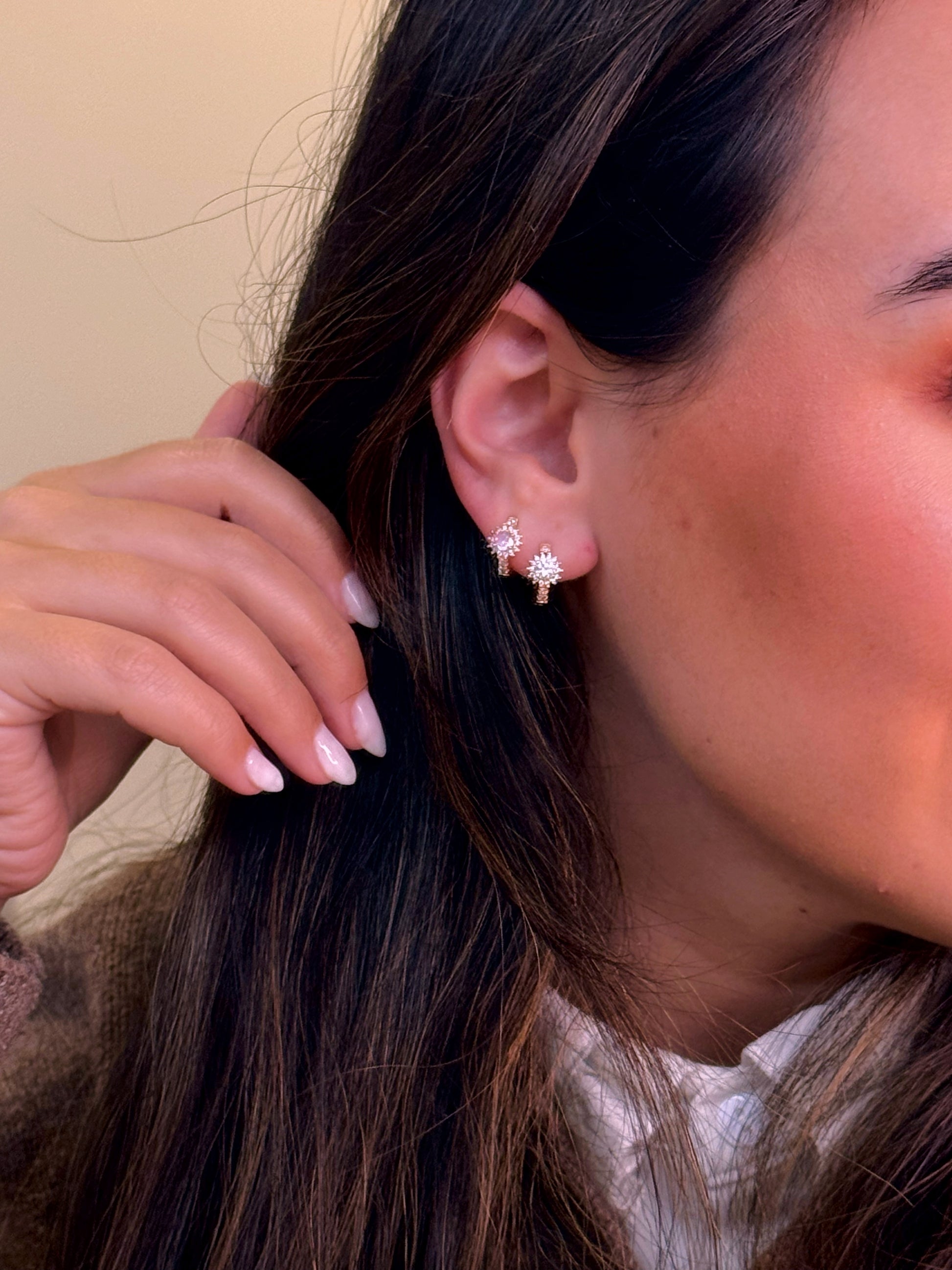 Argolinhas estrelinha rosa em brilhantes | Rose Gold